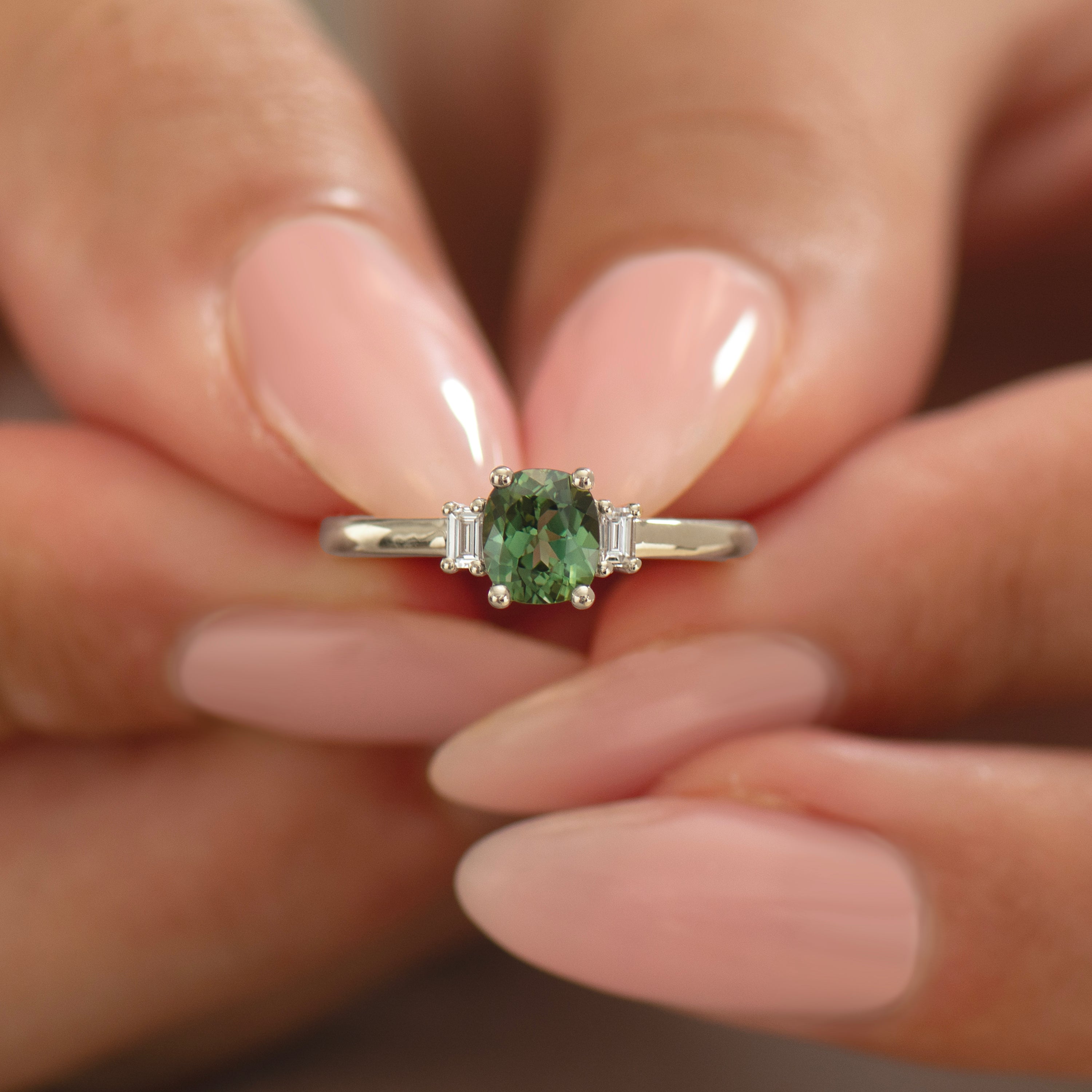 Cushion Green Sapphire Ring