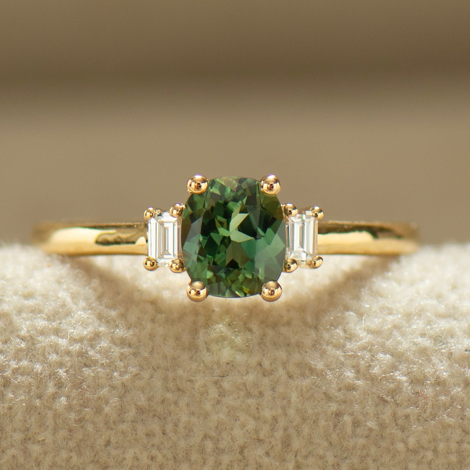 Cushion Green Sapphire Ring