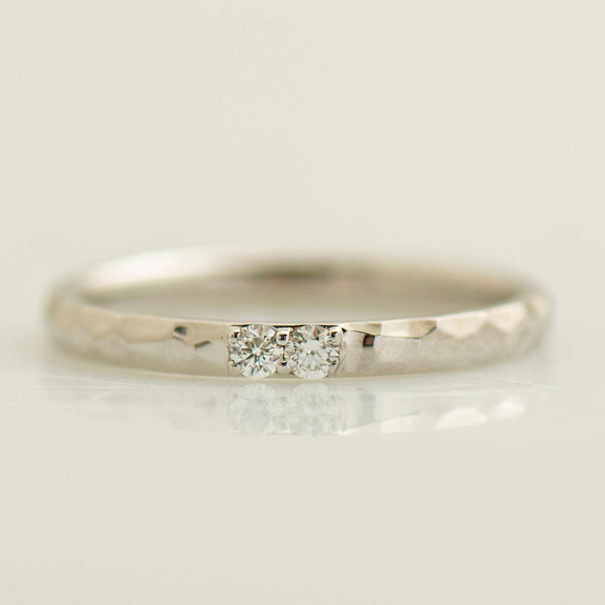 2 mm 2 Diamonds Hammered Wedding Ring