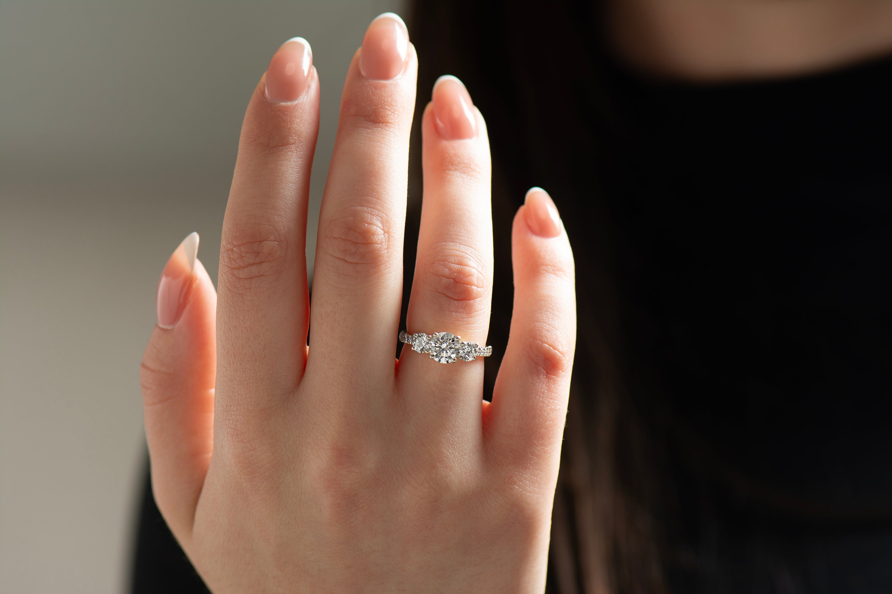 Three Stones Pave' Engagement Ring