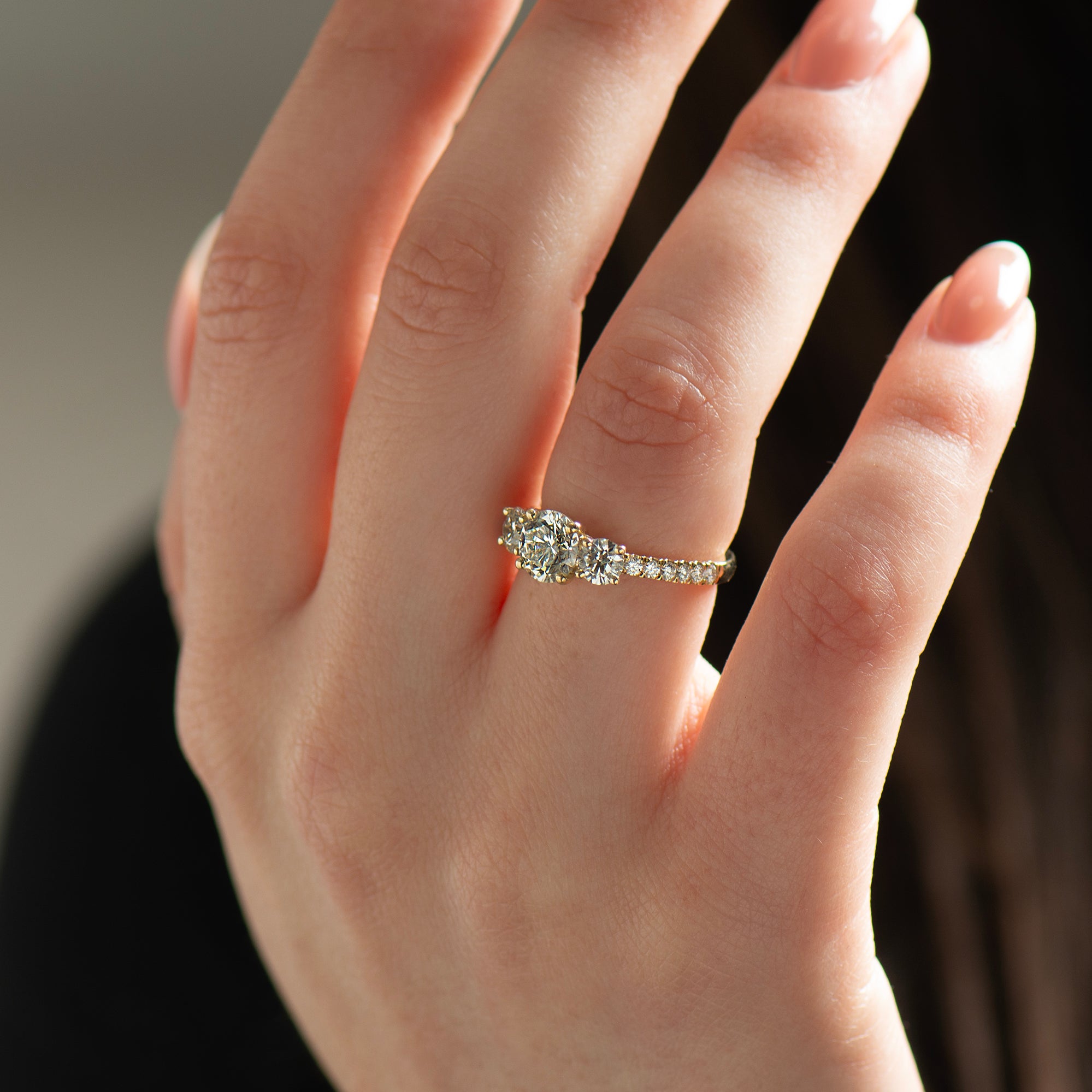 Three Stones Pave' Engagement Ring