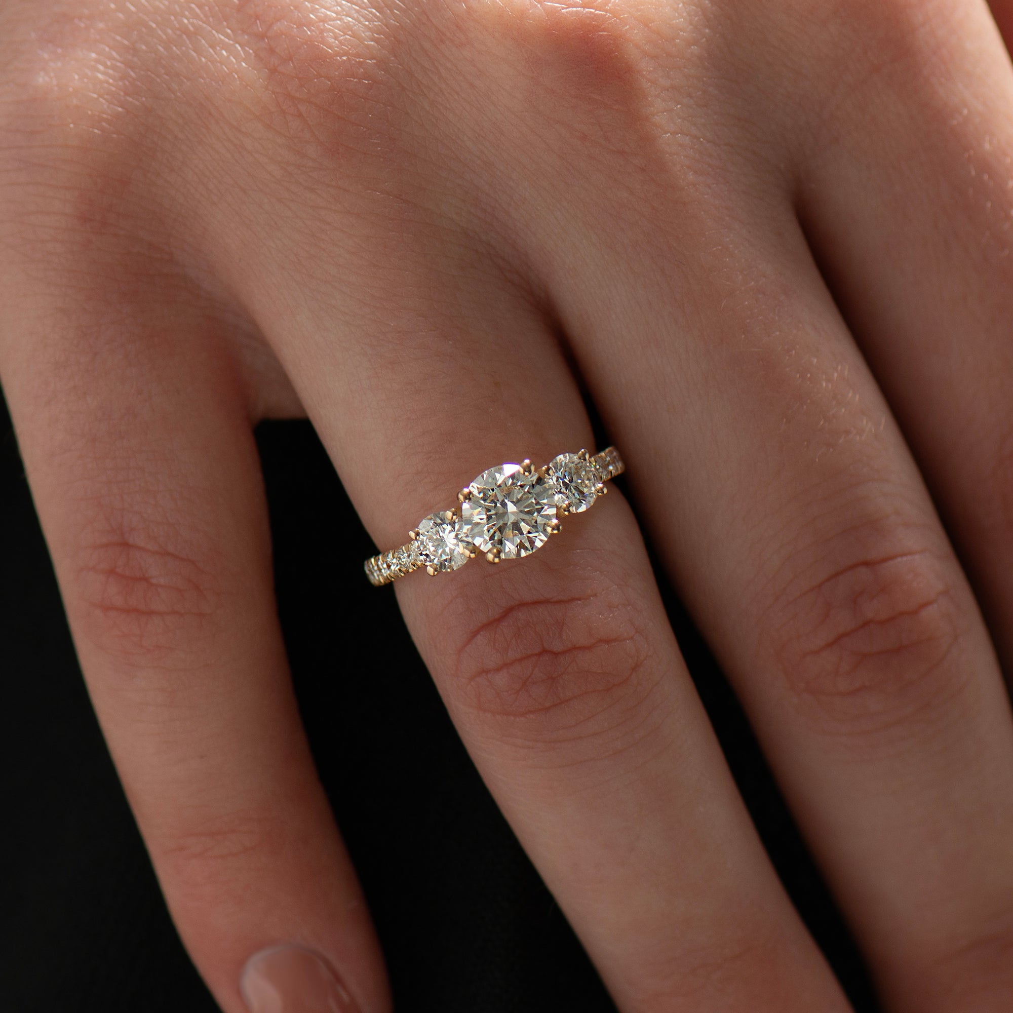 Three Stones Pave' Engagement Ring