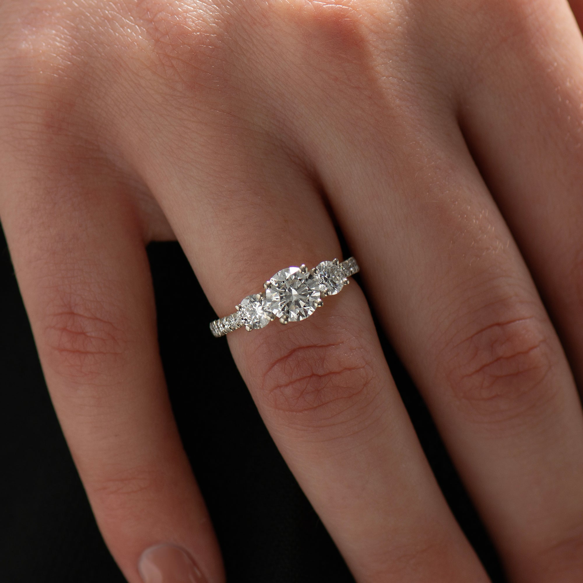 Three Stones Pave' Engagement Ring