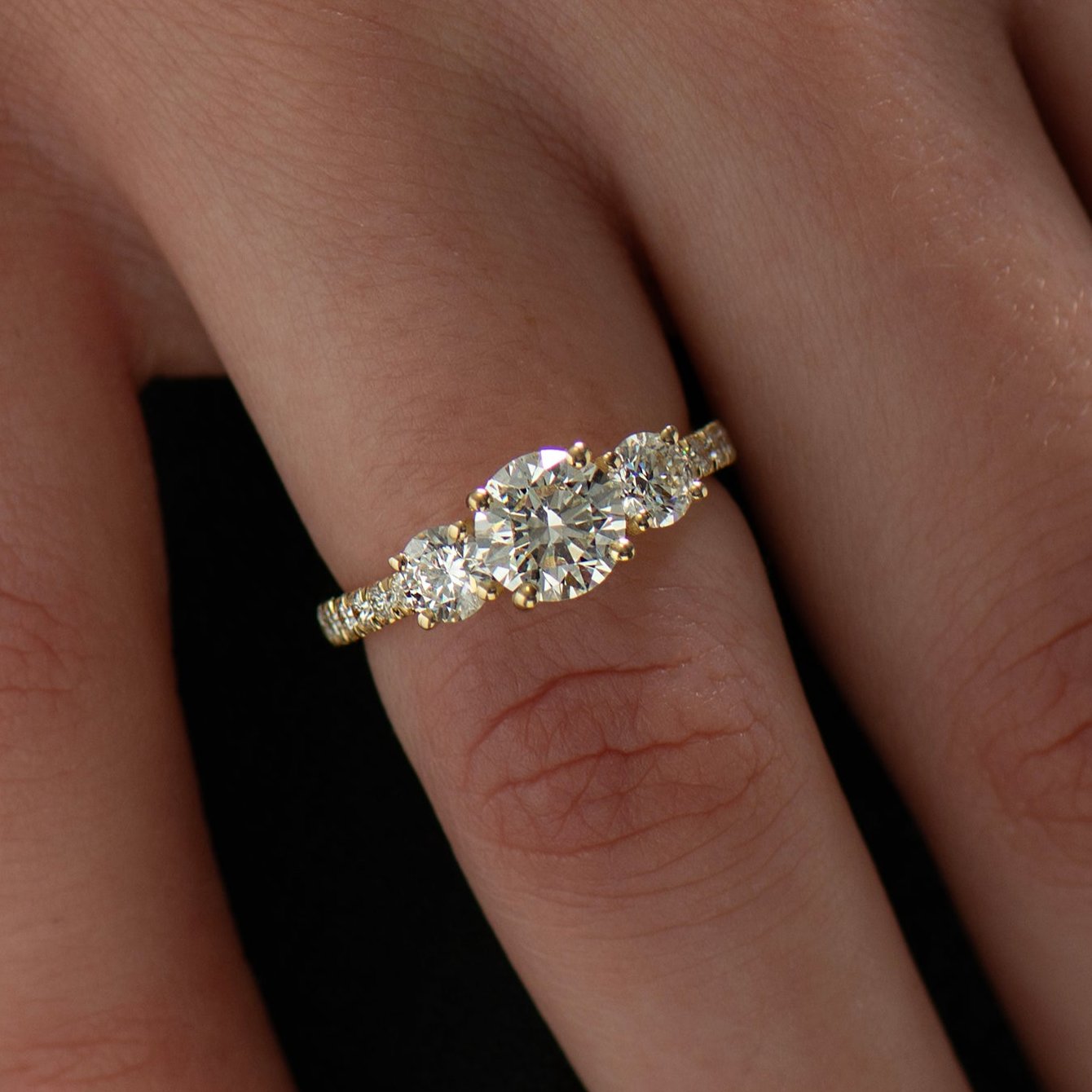 Three Stones Pave' Engagement Ring