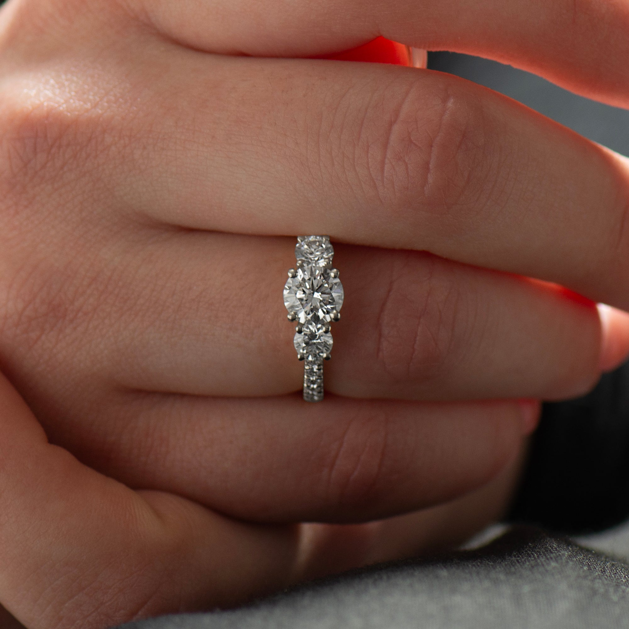 Three Stones Pave' Engagement Ring