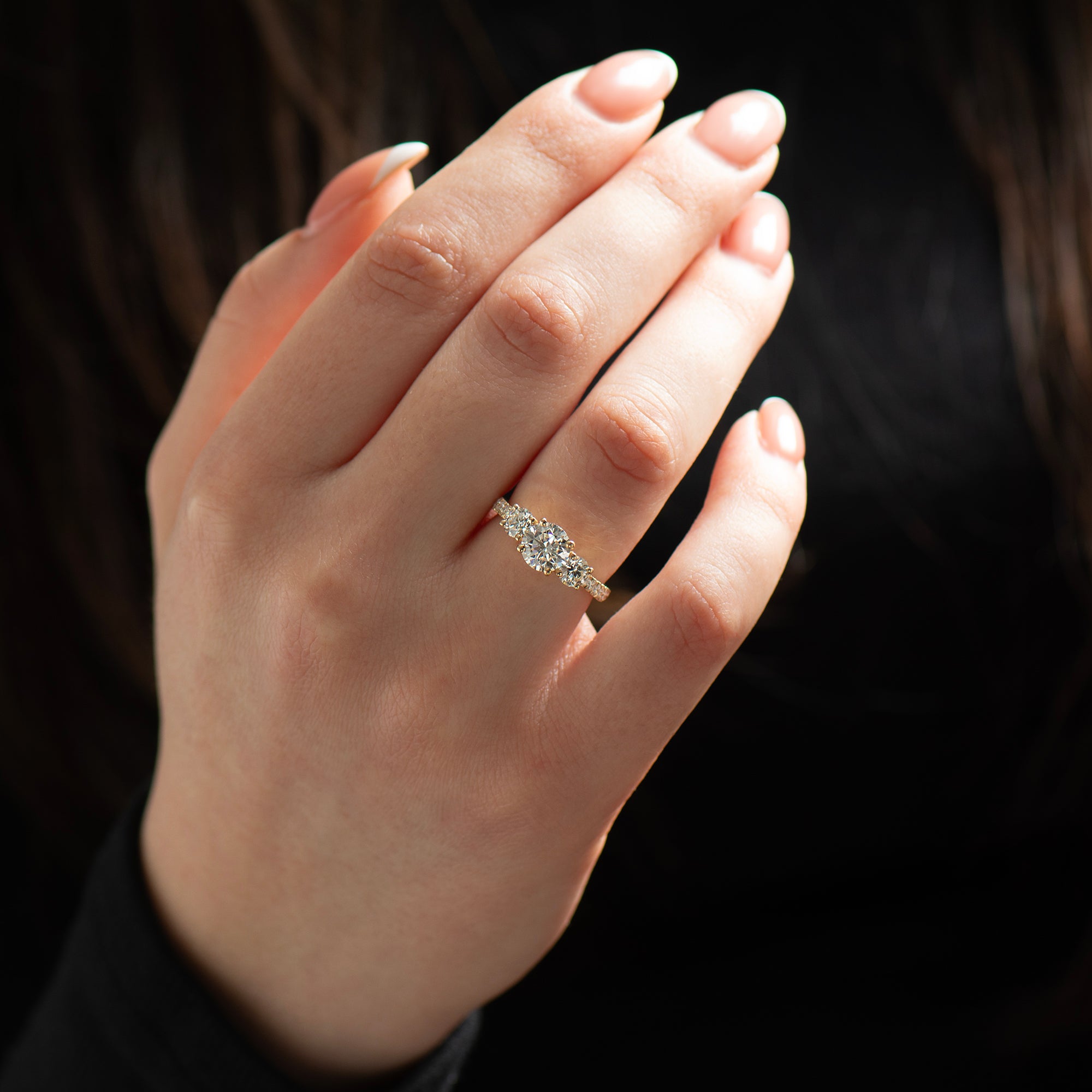 Three Stones Pave' Engagement Ring
