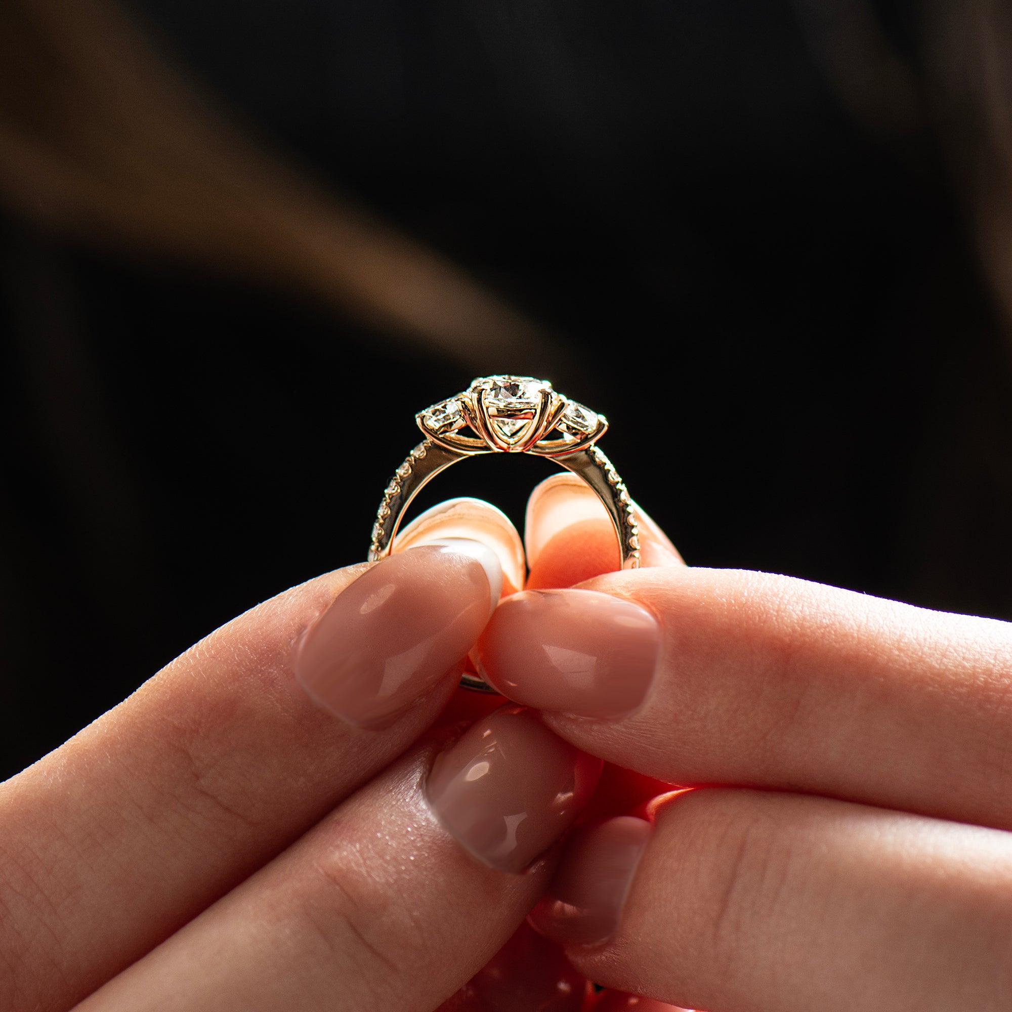 Three Stones Pave' Engagement Ring