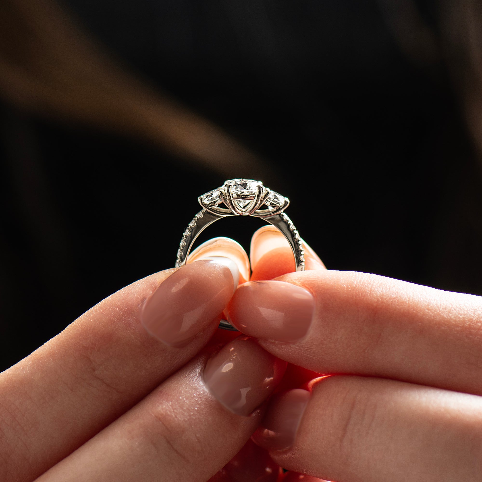 Three Stones Pave' Engagement Ring