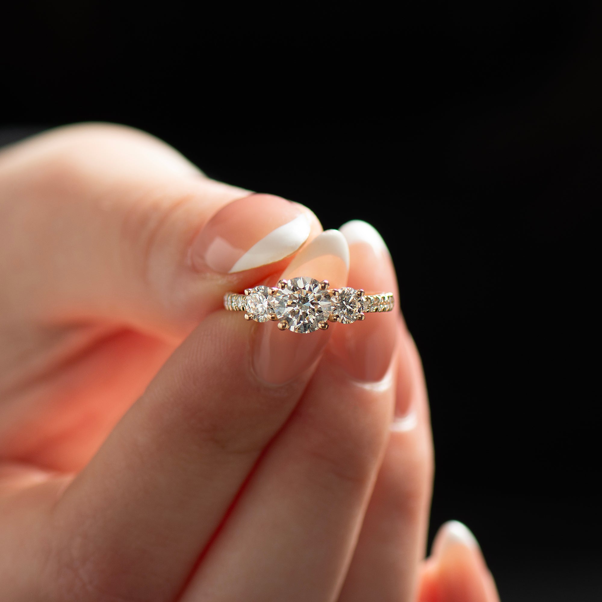 Three Stones Pave' Engagement Ring