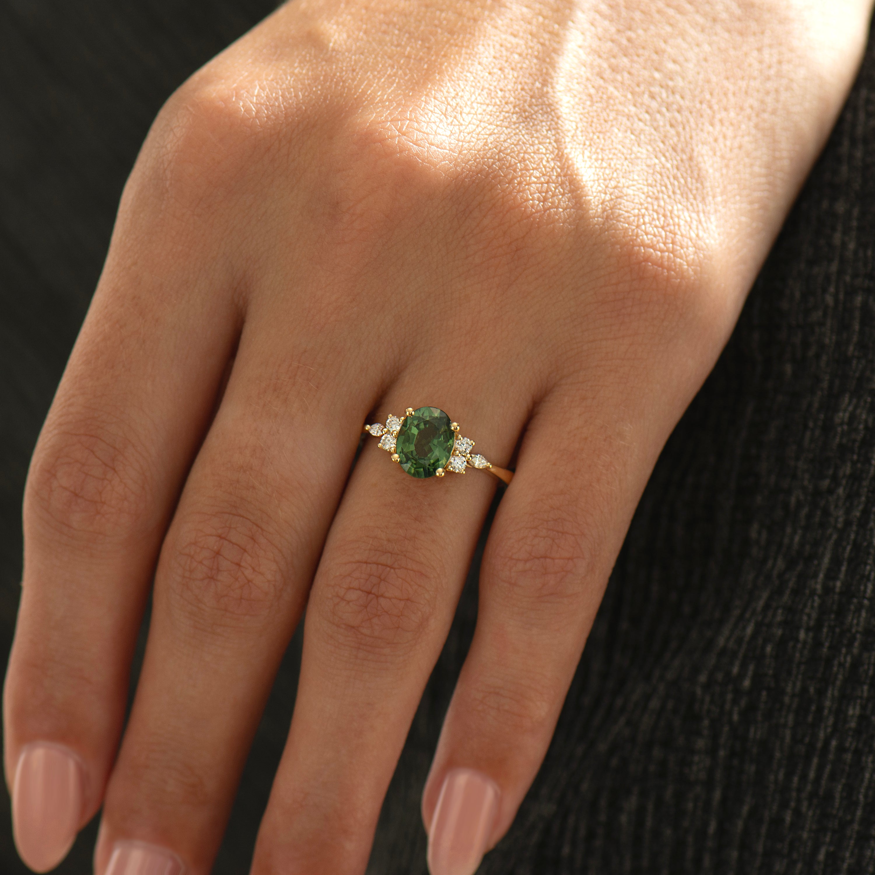 2.0 Carat Lotus Green Sapphire Ring
