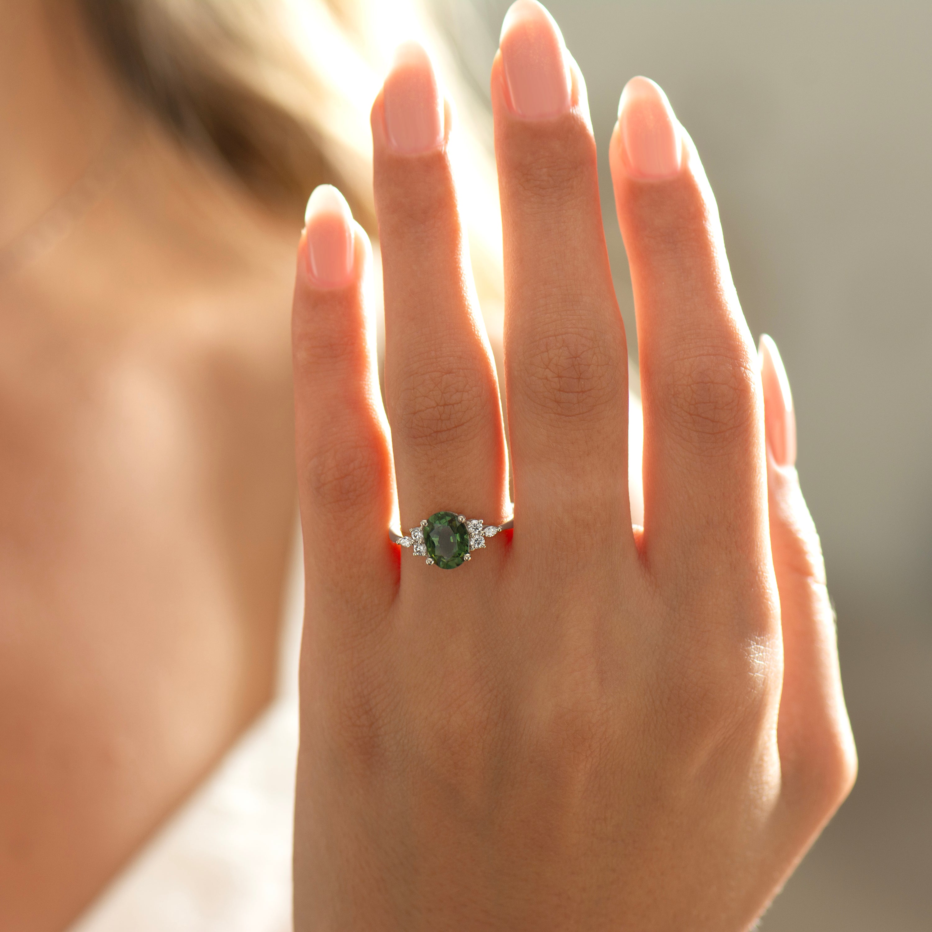 2.0 Carat Lotus Green Sapphire Ring