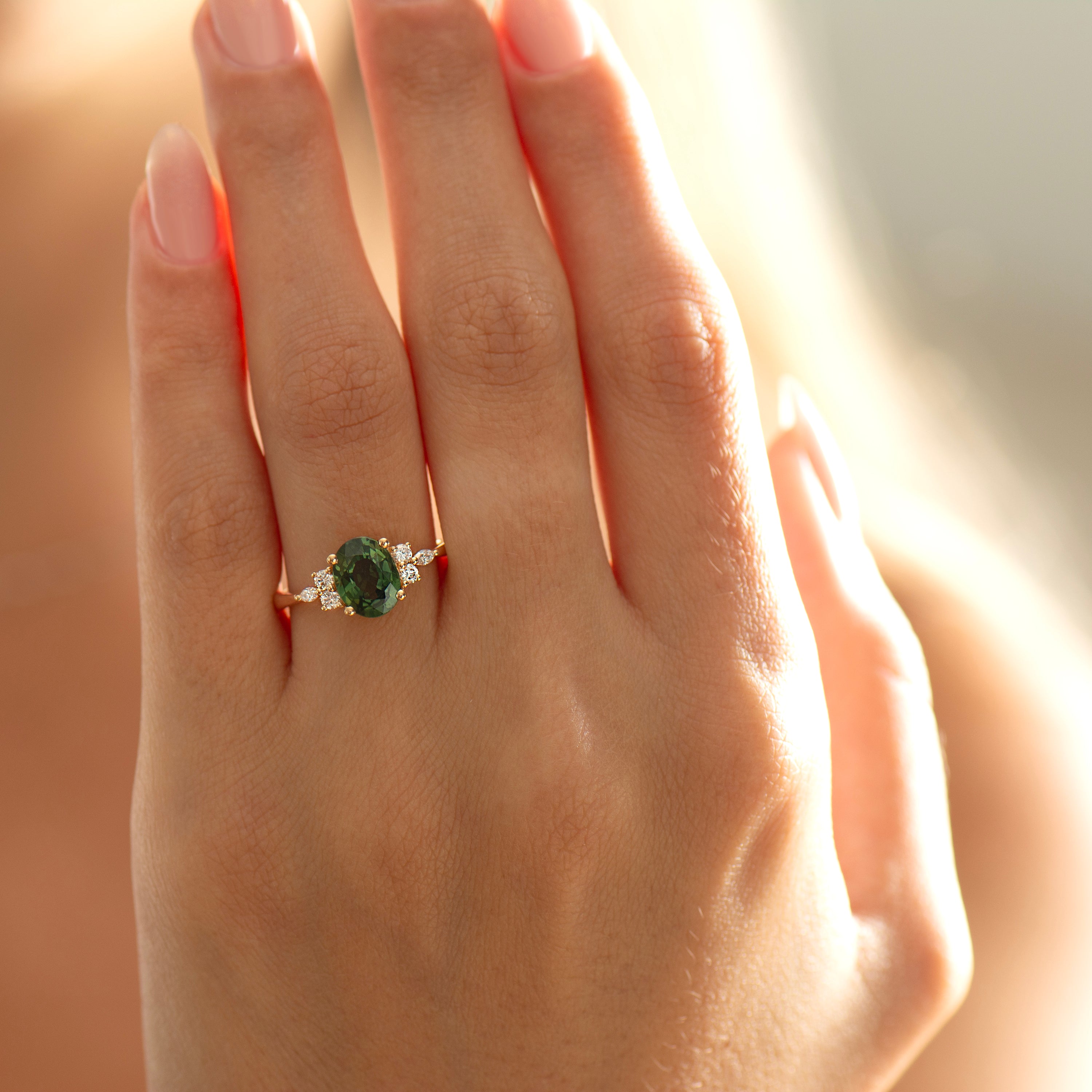 2.0 Carat Lotus Green Sapphire Ring