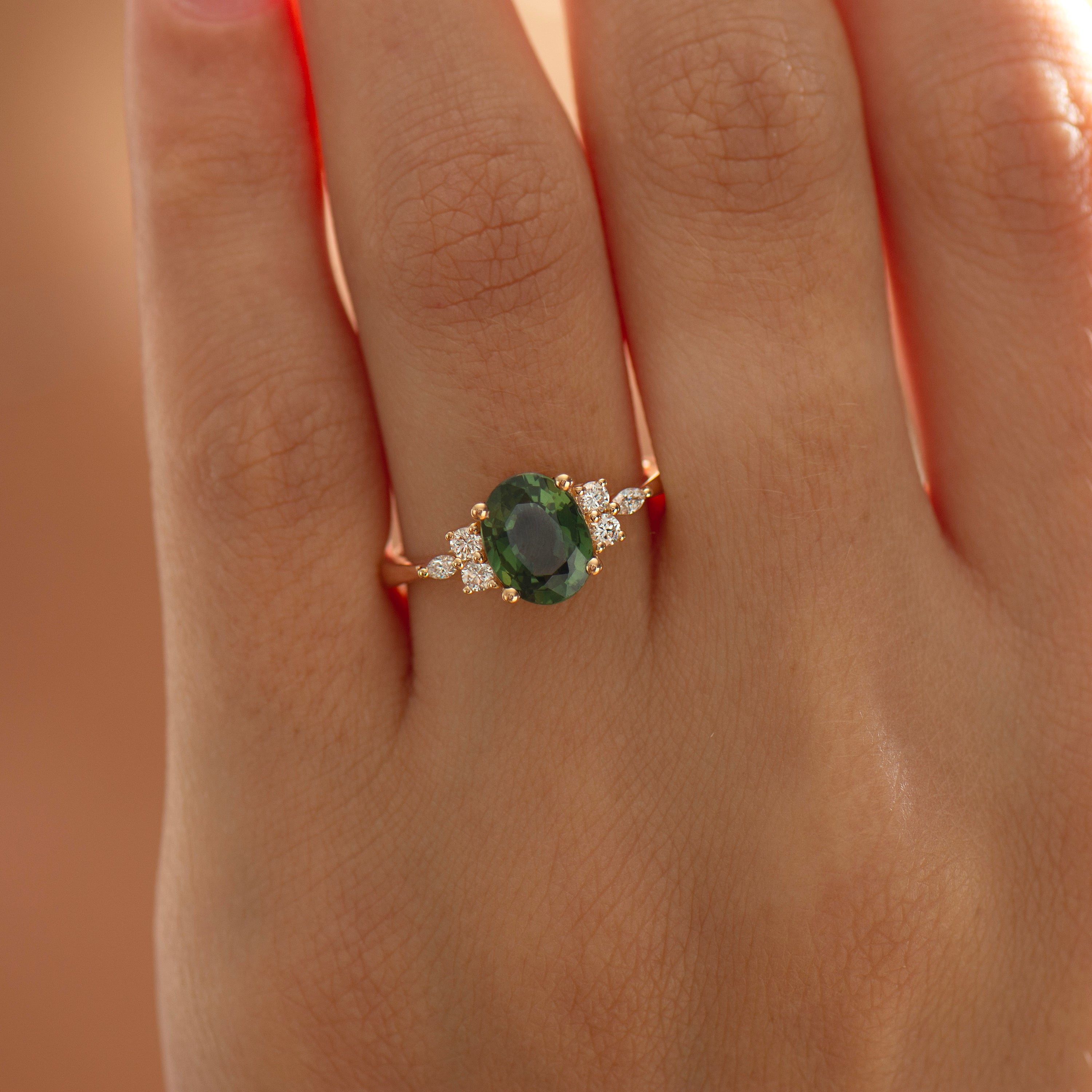 2.0 Carat Lotus Green Sapphire Ring
