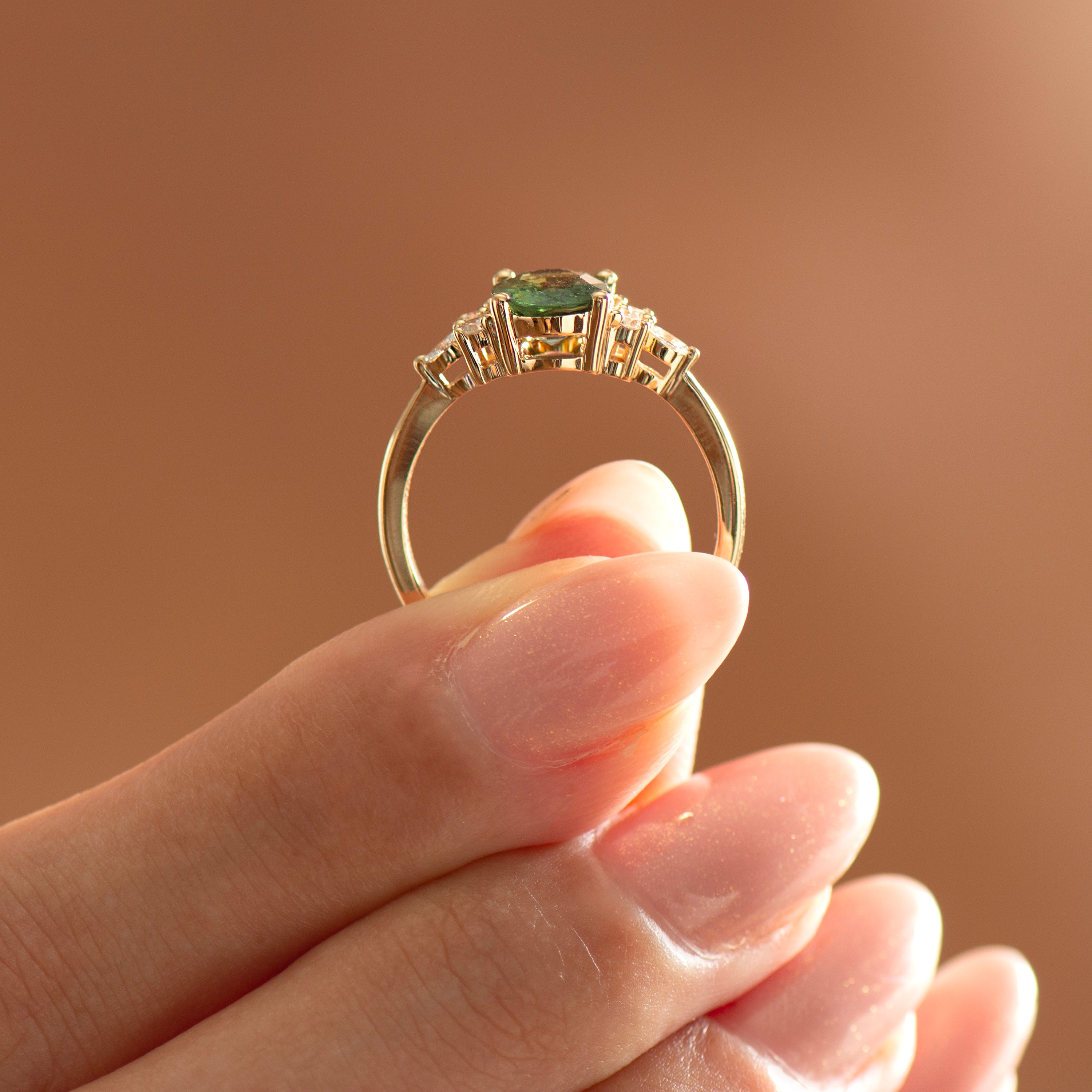 2.0 Carat Lotus Green Sapphire Ring