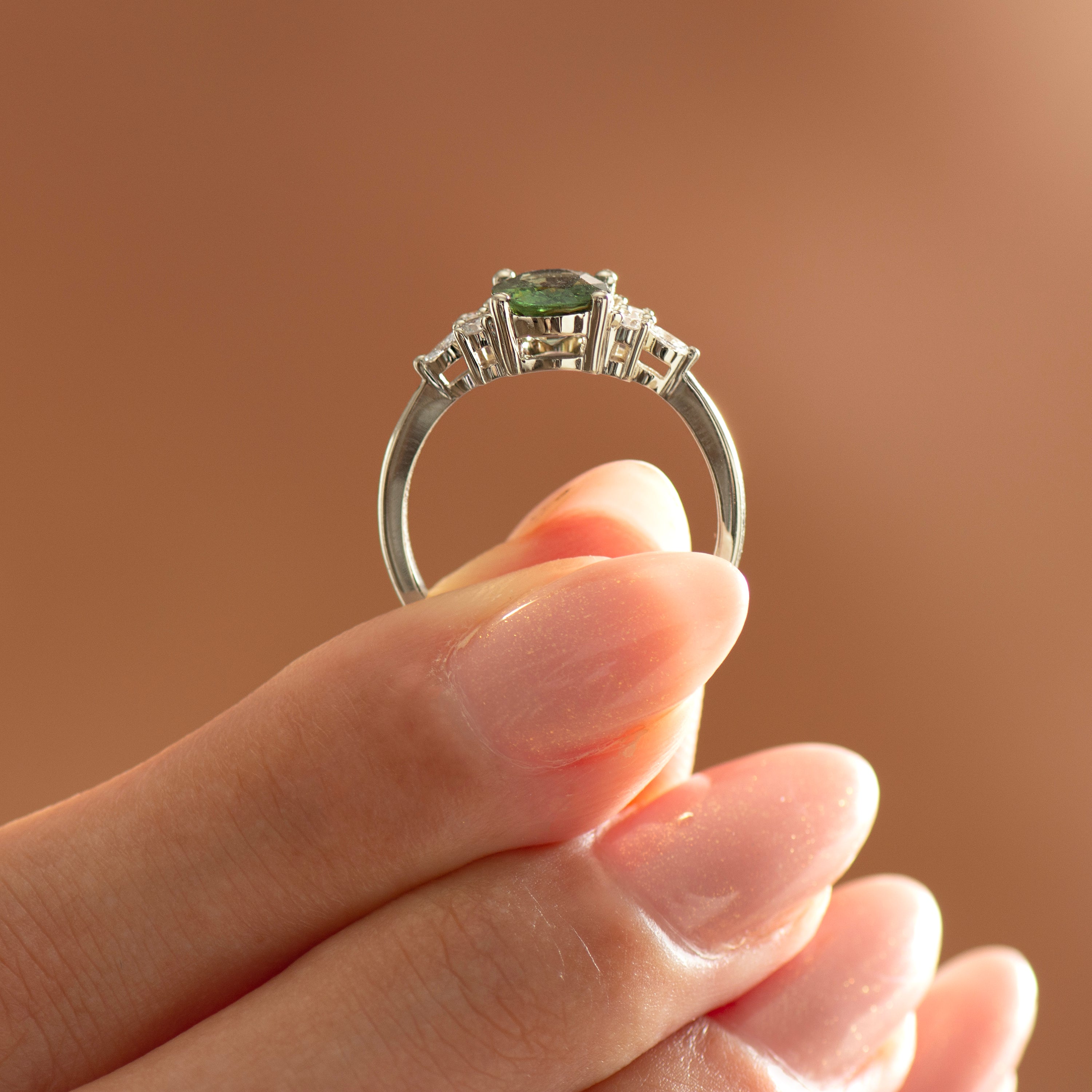 2.0 Carat Lotus Green Sapphire Ring