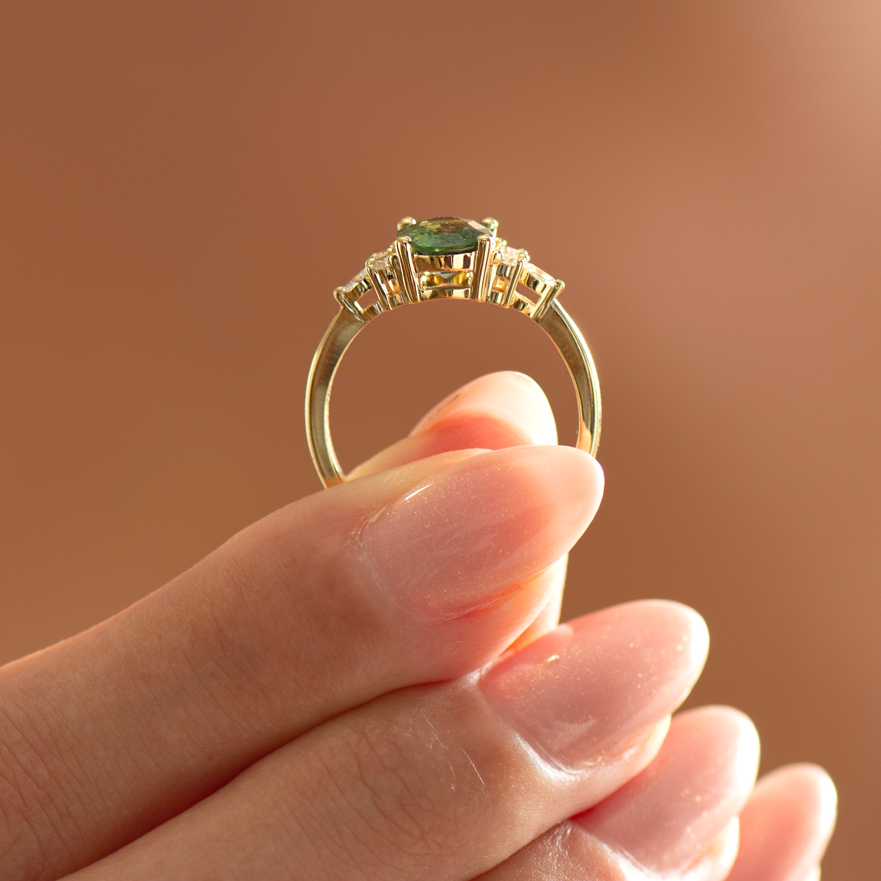 2.0 Carat Lotus Green Sapphire Ring