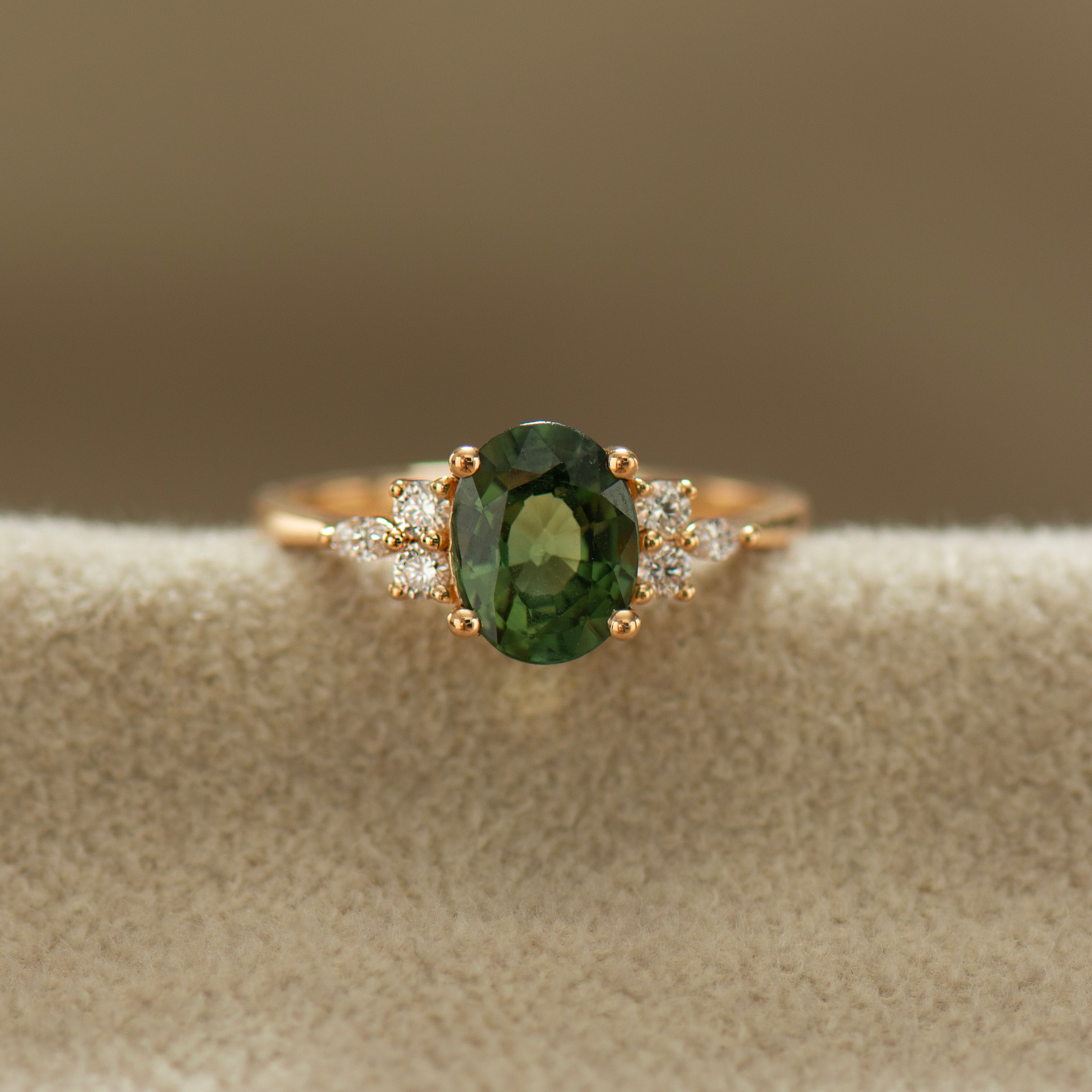 2.0 Carat Lotus Green Sapphire Ring