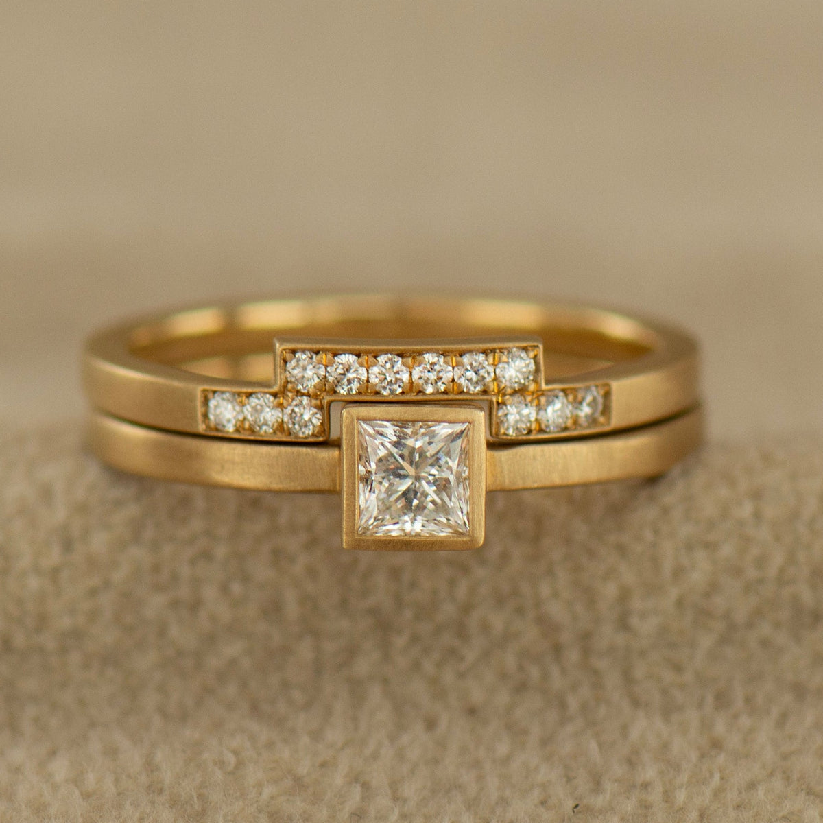 Matte Princess Diamond Set - 14K Yellow Gold
