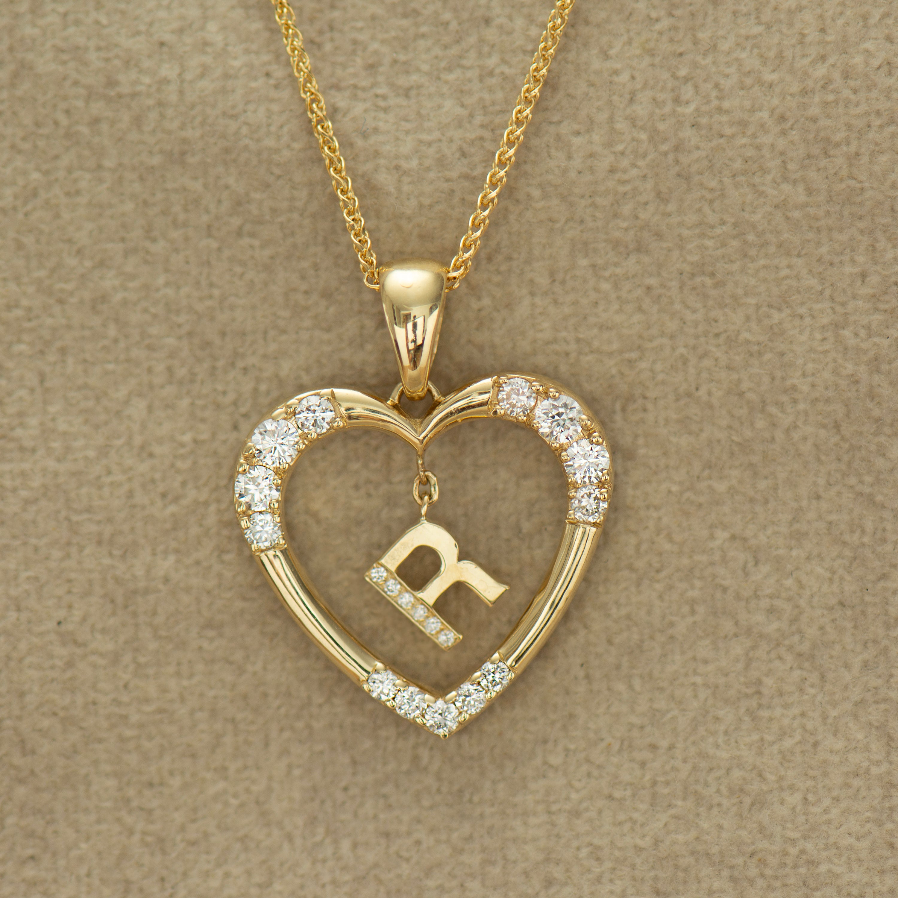 Heart Diamond Pendant With Hanging Initial