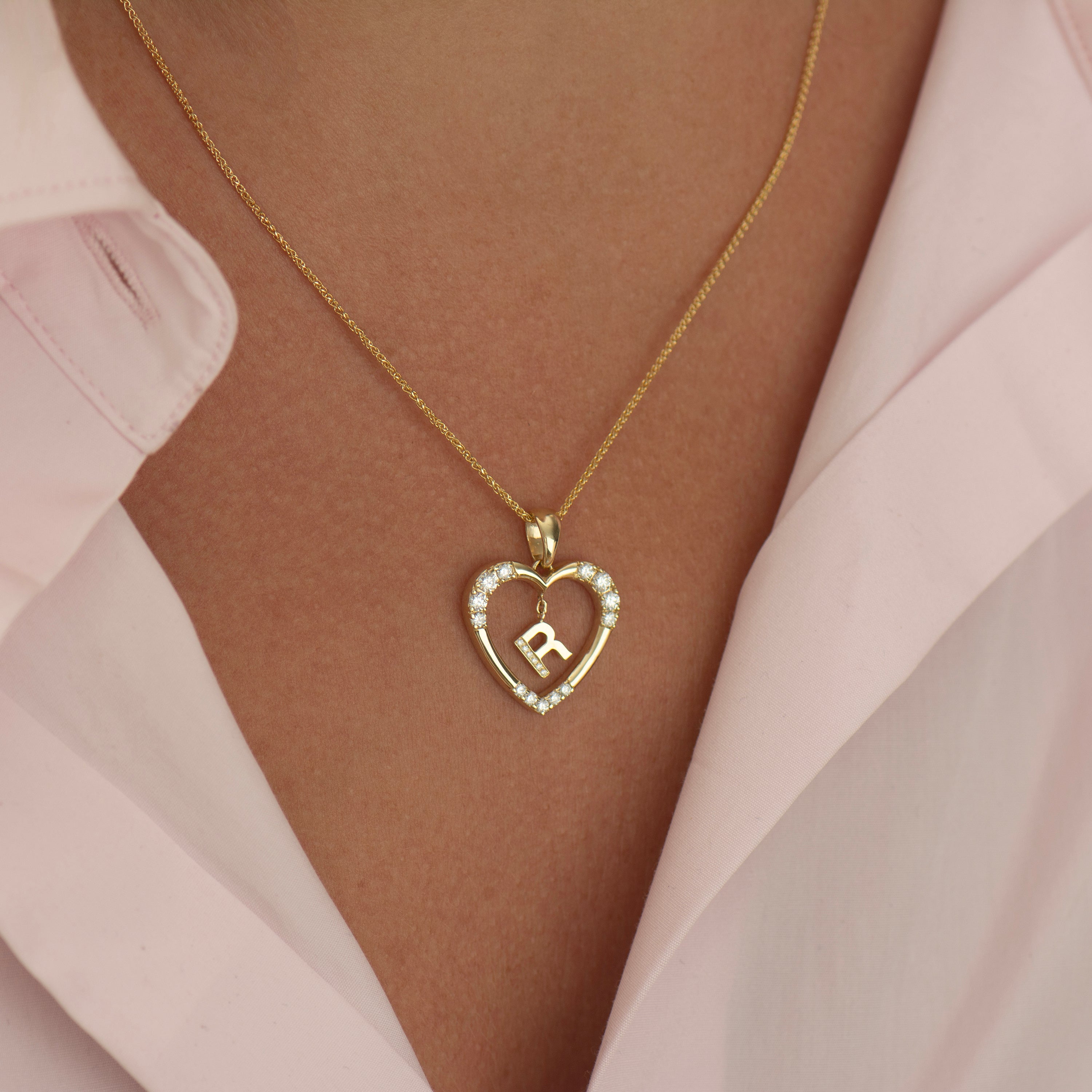 Heart Diamond Pendant With Hanging Initial