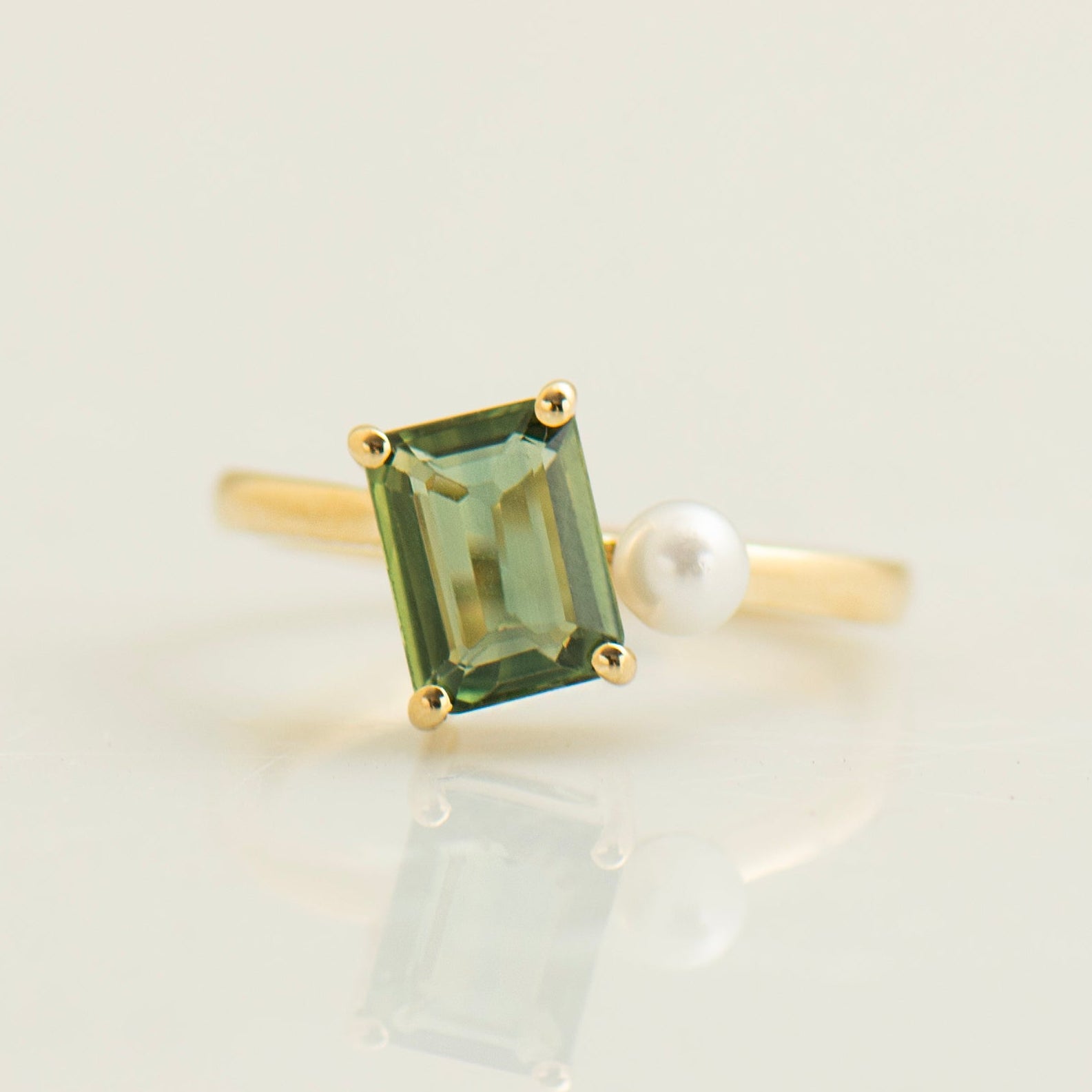 Moi And Toi Green Sapphire and Pearl Ring