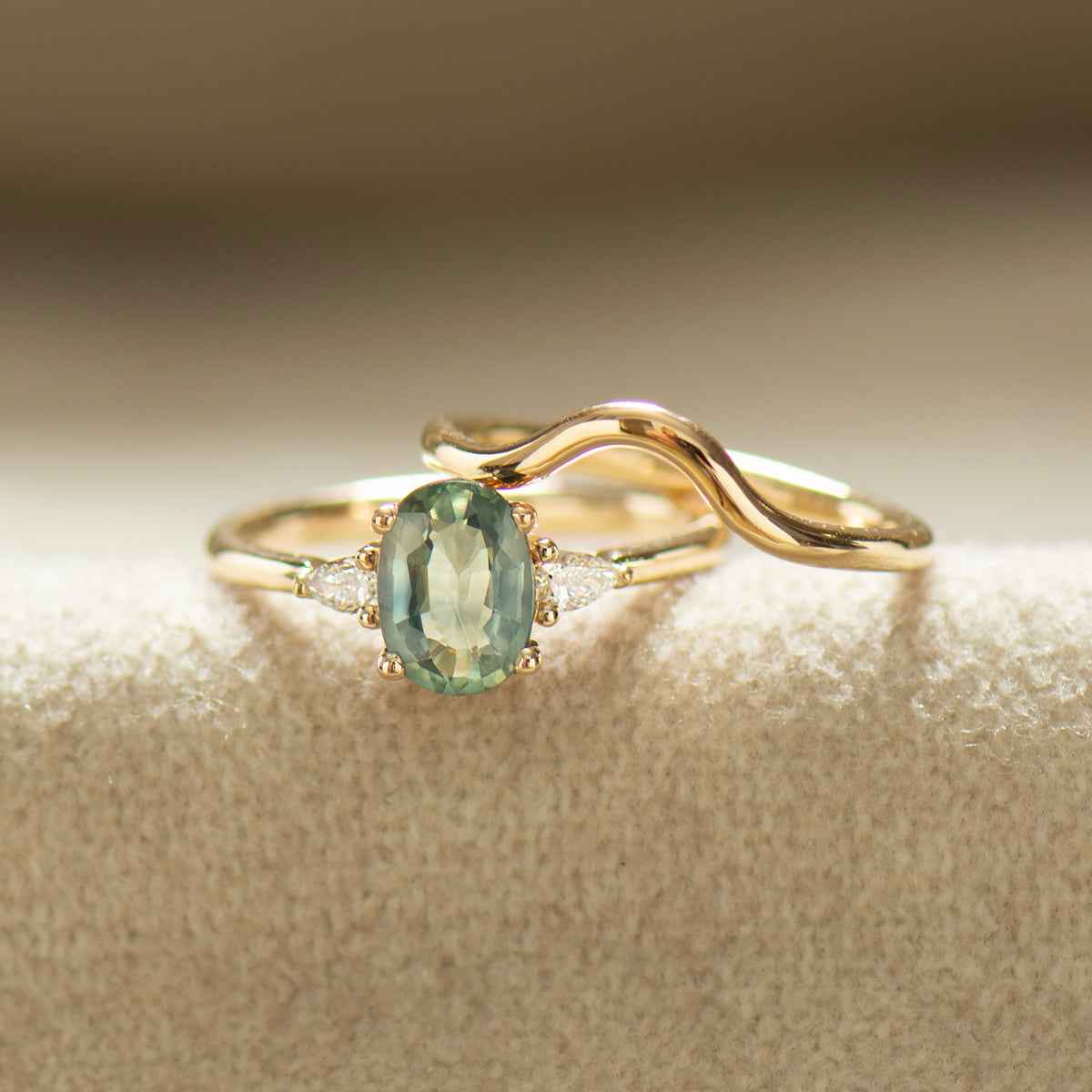 Aqua Sapphire Ring Set - Plain