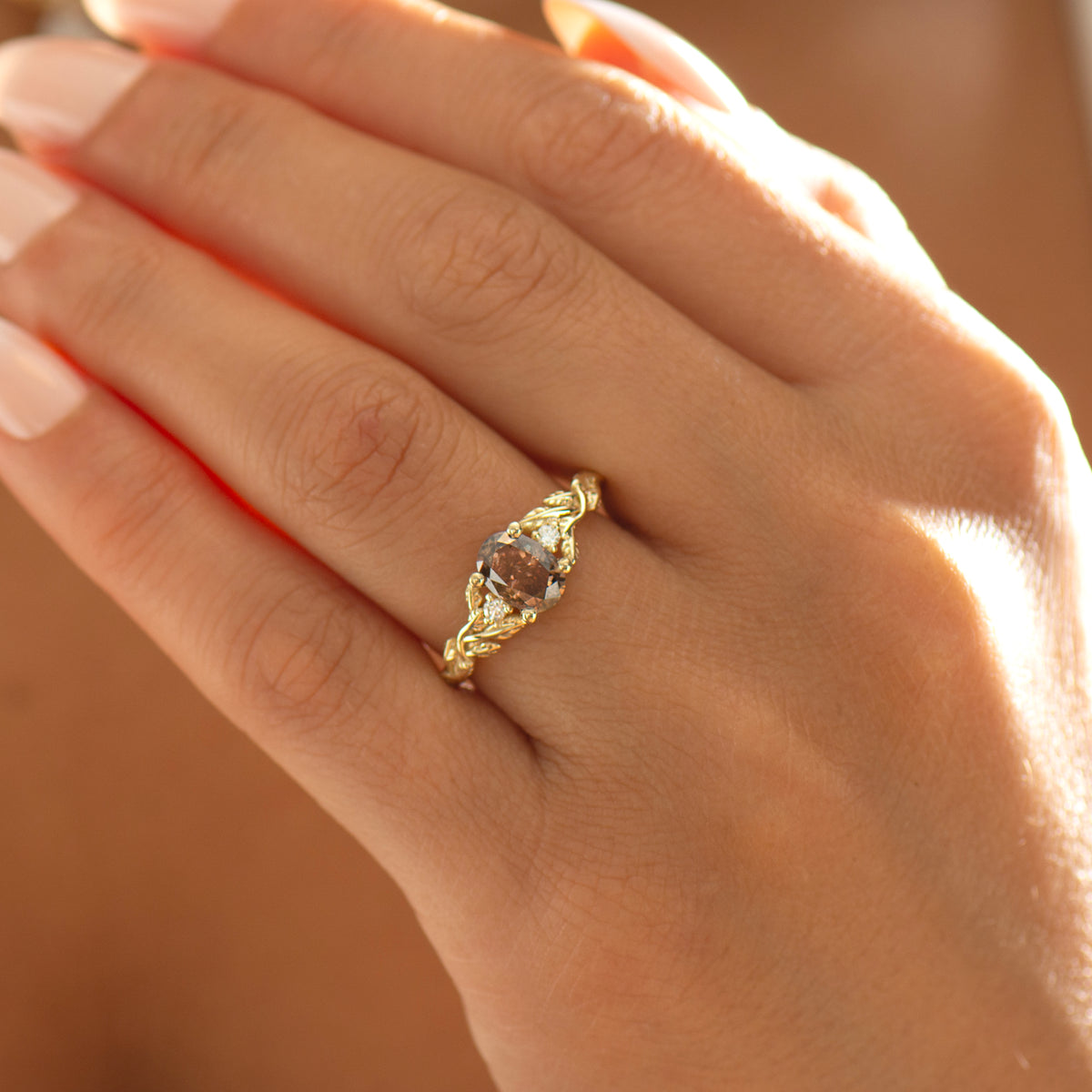 Brown Diamond Leaf Ring