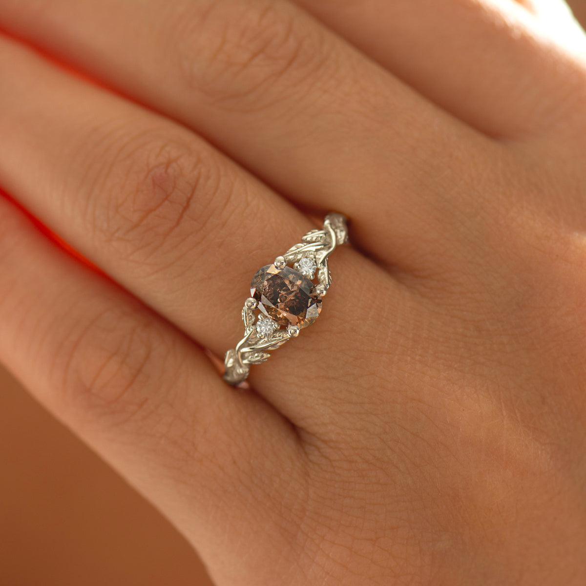 Brown Diamond Leaf Ring