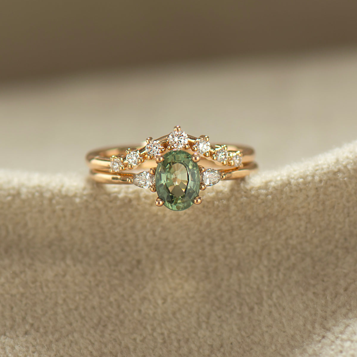Oval Green Sapphire Ring Set