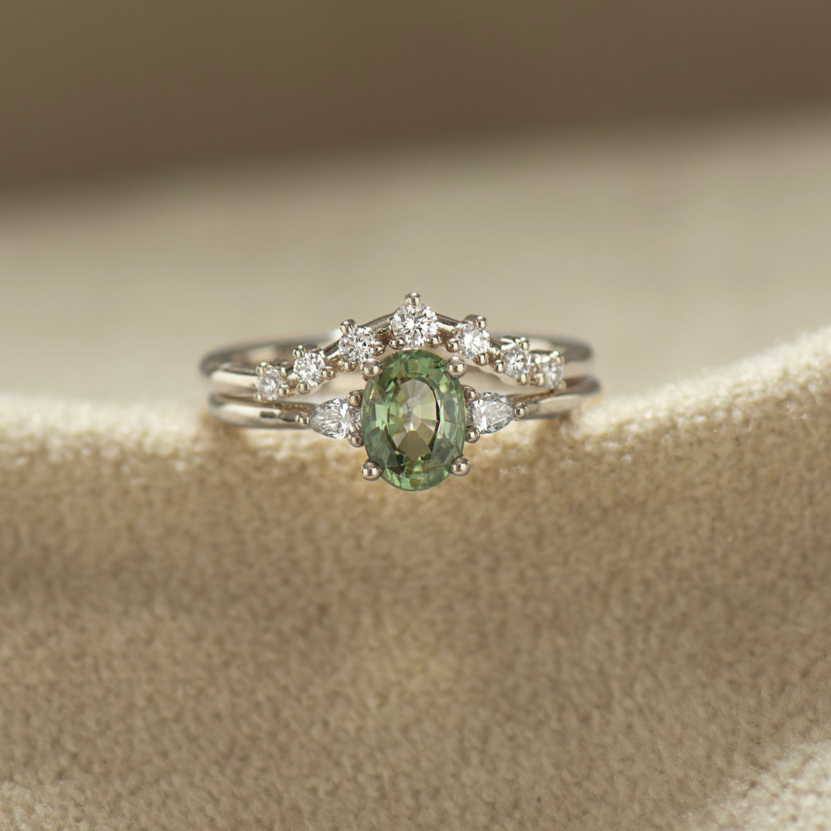Oval Green Sapphire Ring Set