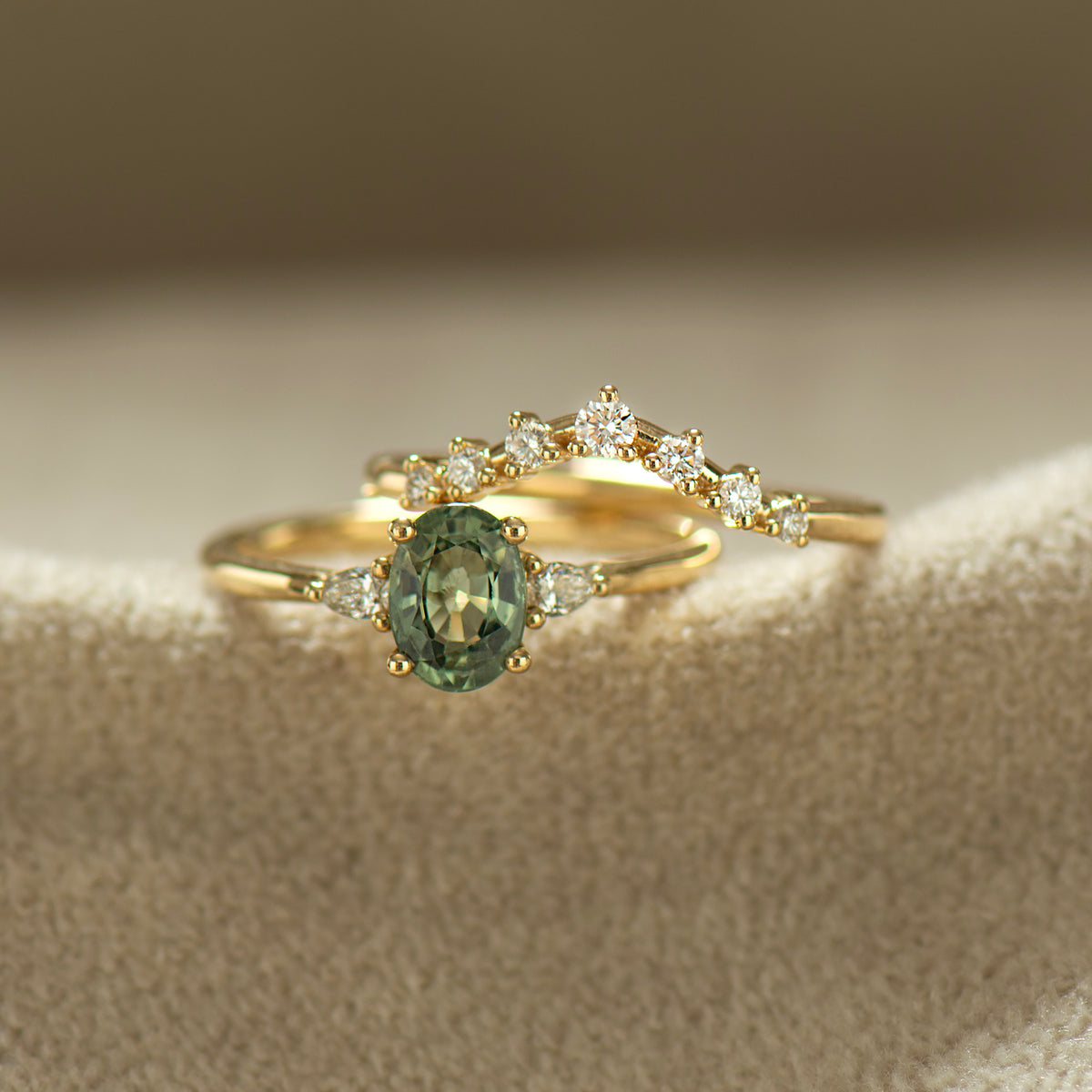 Oval Green Sapphire Ring Set
