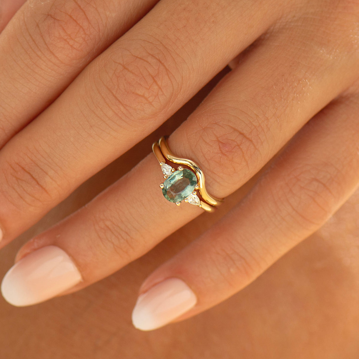 Aqua Sapphire Ring Set - Plain