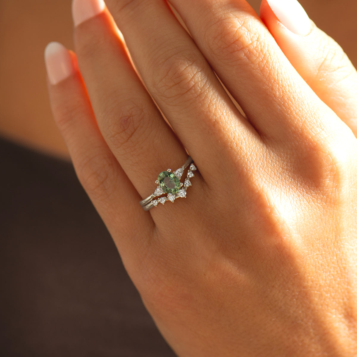 Oval Green Sapphire Ring Set