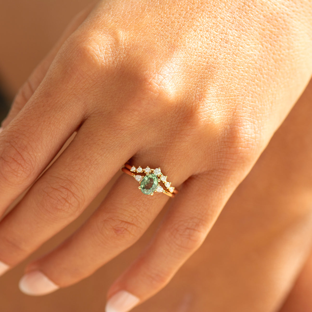 Oval Green Sapphire Ring Set