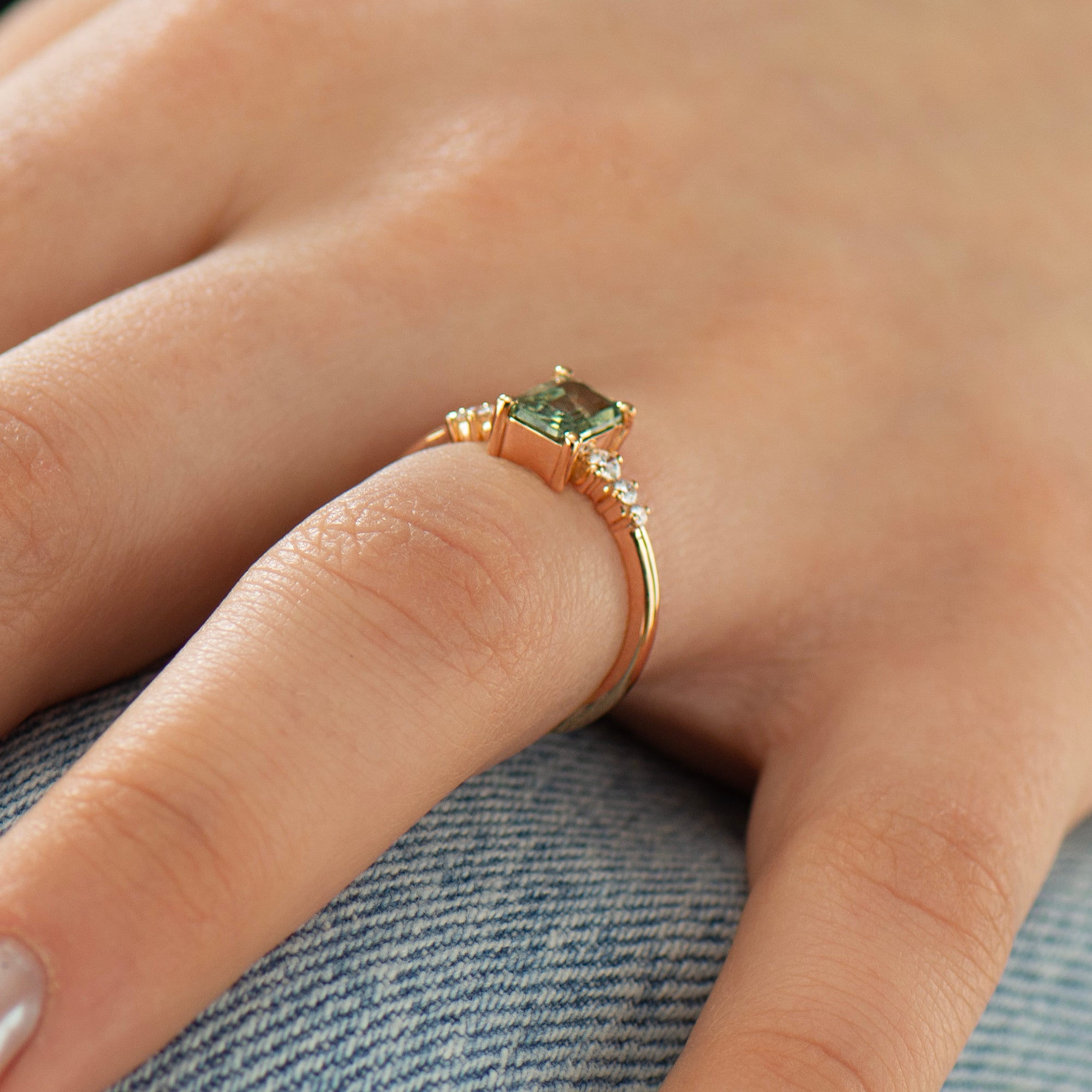 Emerald Cut Green Sapphire Engagement Ring