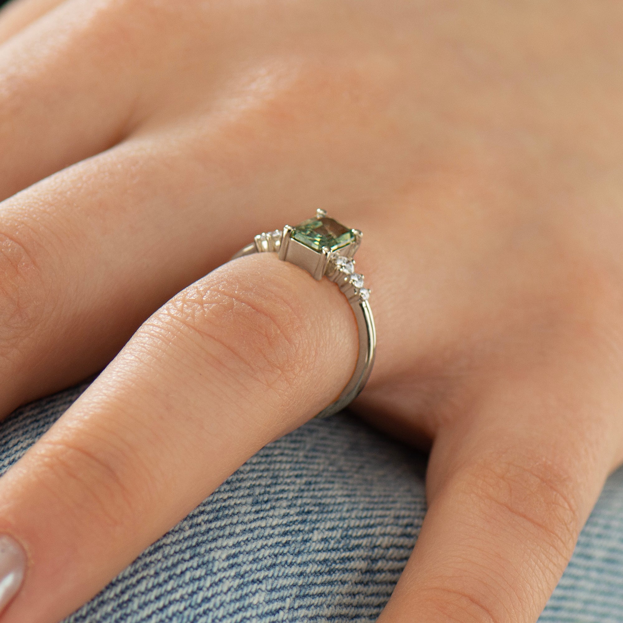 Emerald Cut Green Sapphire Engagement Ring