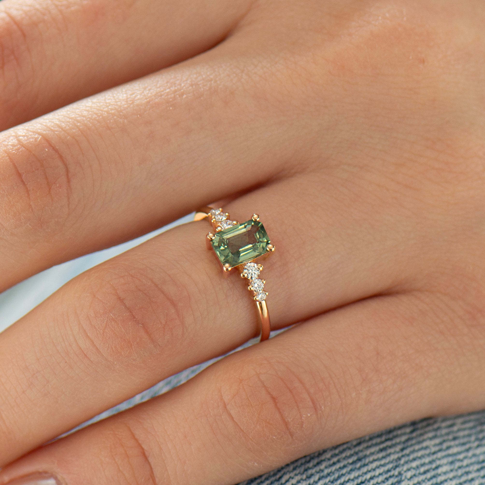 Emerald Cut Green Sapphire Engagement Ring