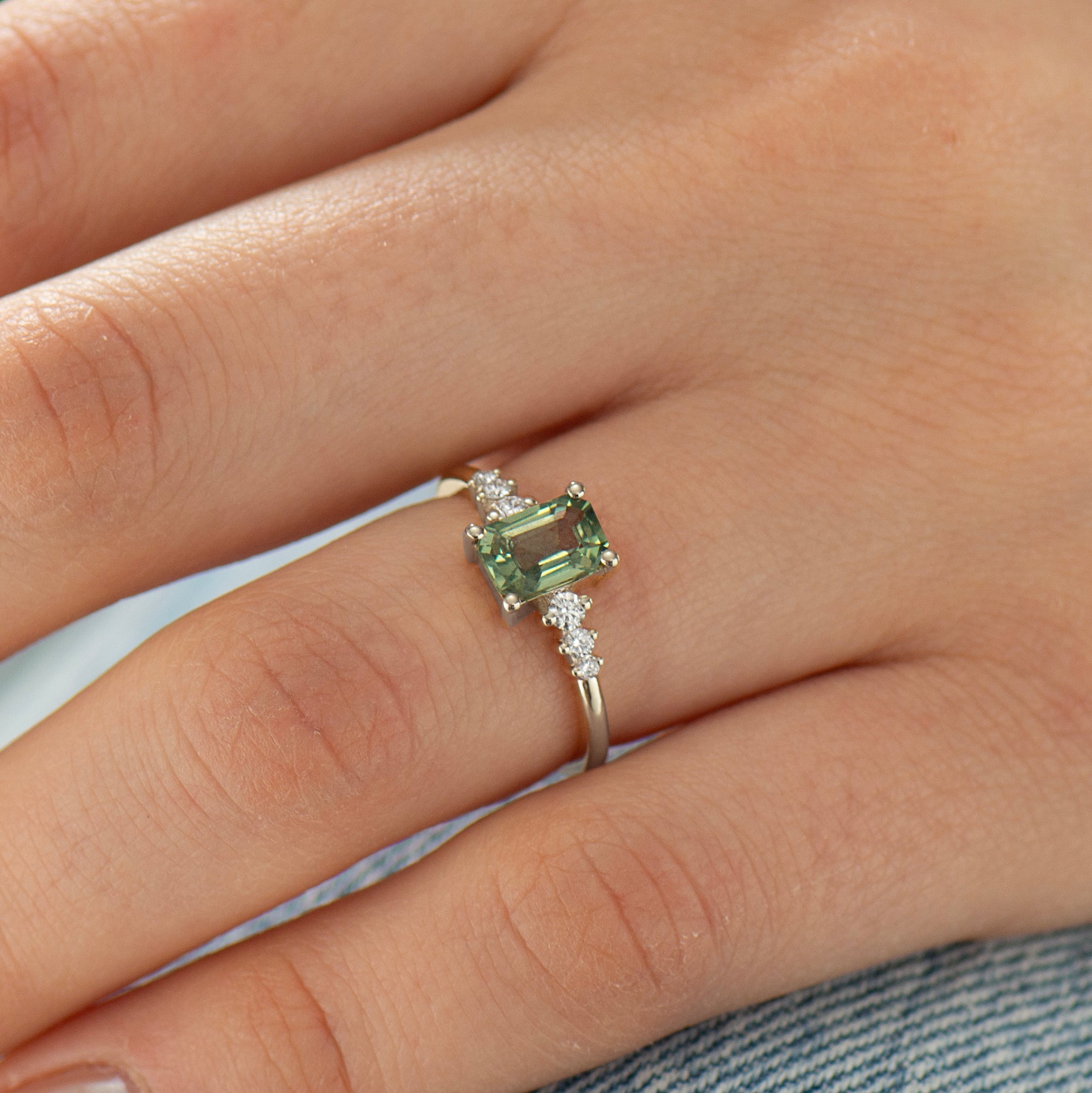 Emerald Cut Green Sapphire Engagement Ring