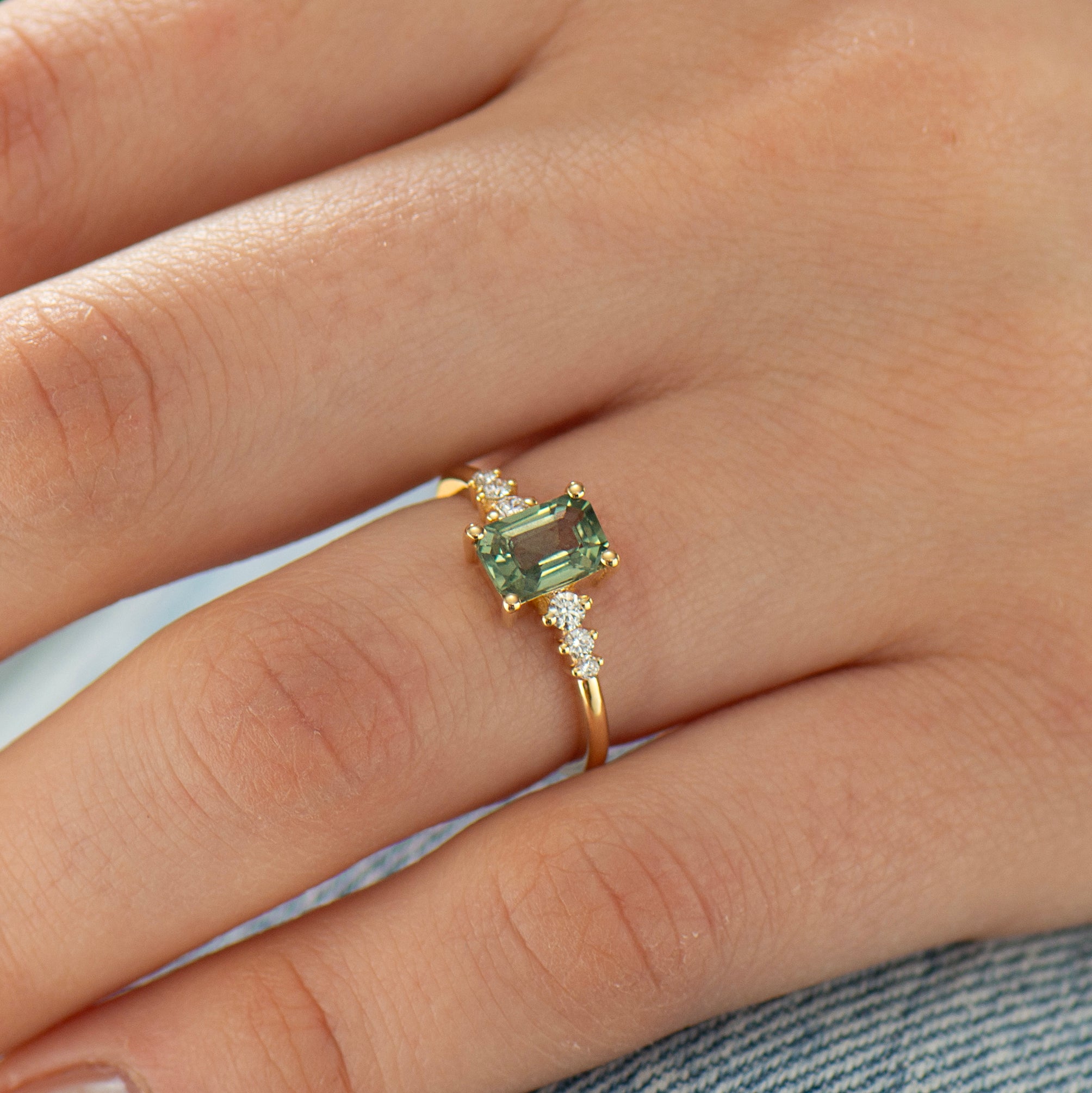 Emerald Cut Green Sapphire Engagement Ring
