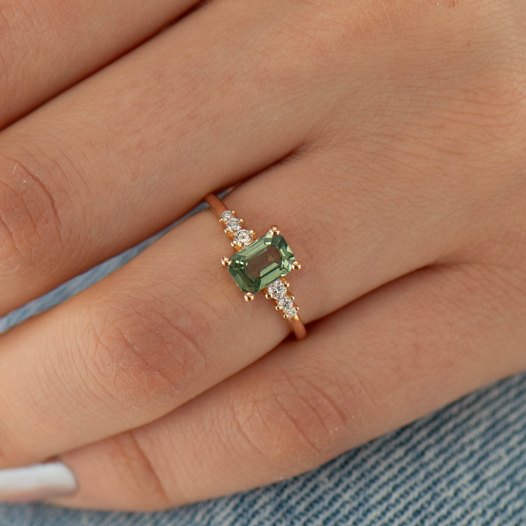 Emerald Cut Green Sapphire Engagement Ring