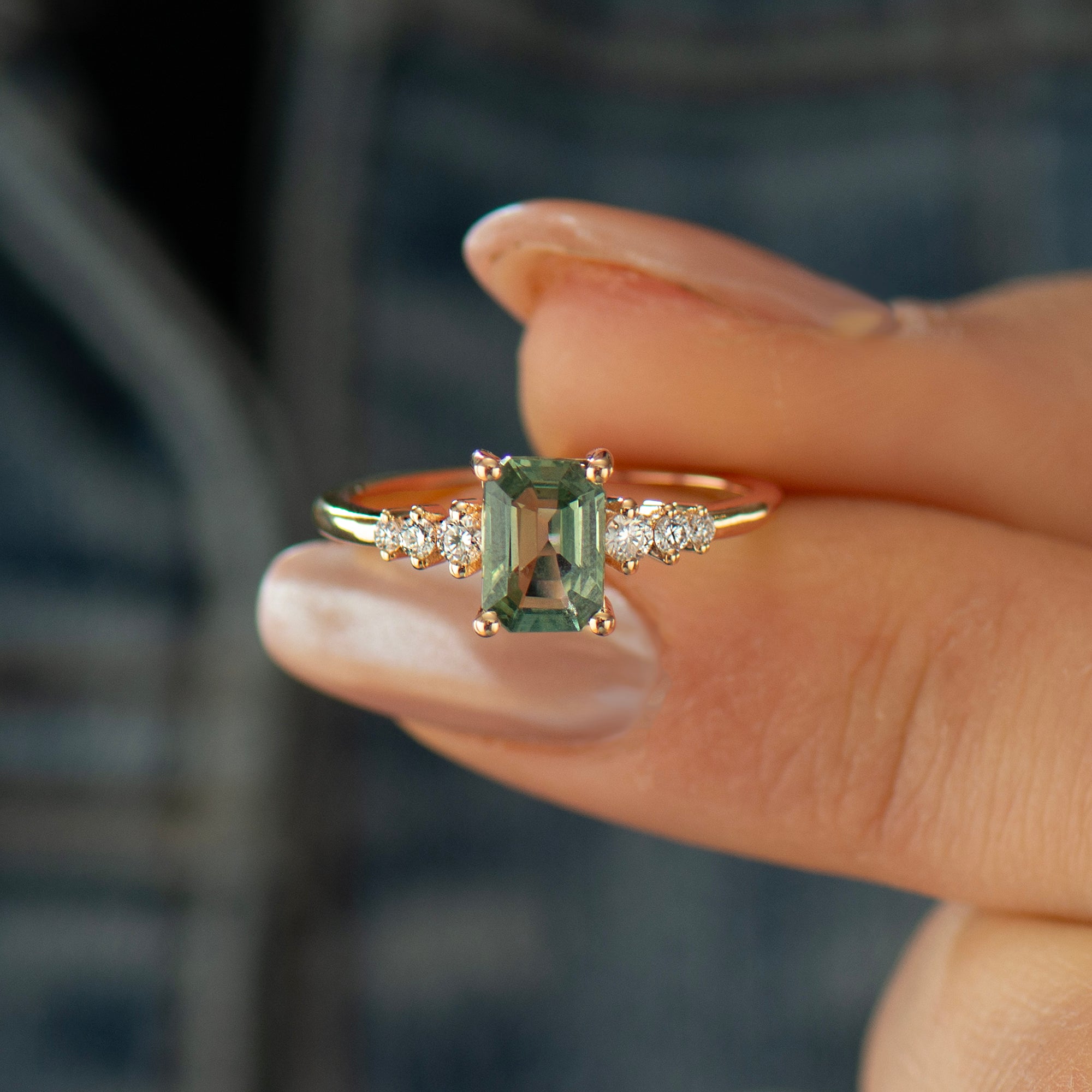 Emerald Cut Green Sapphire Engagement Ring