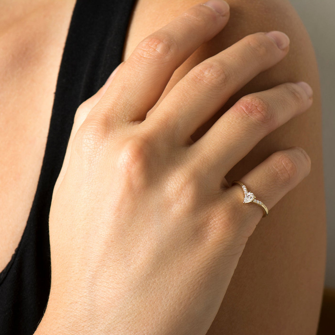 V Shaped Pear cut Engagement Ring