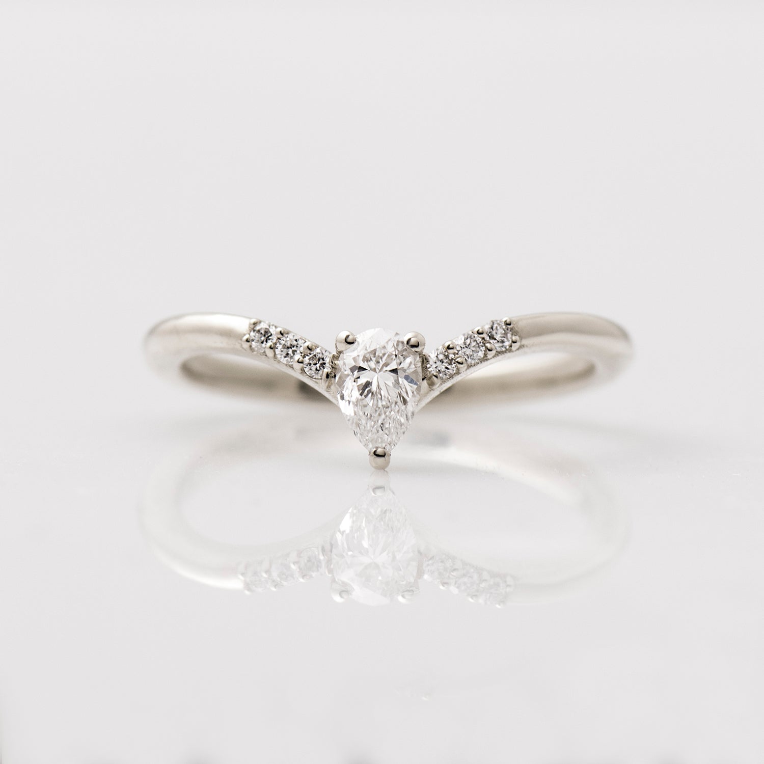 V Shaped Pear cut Engagement Ring
