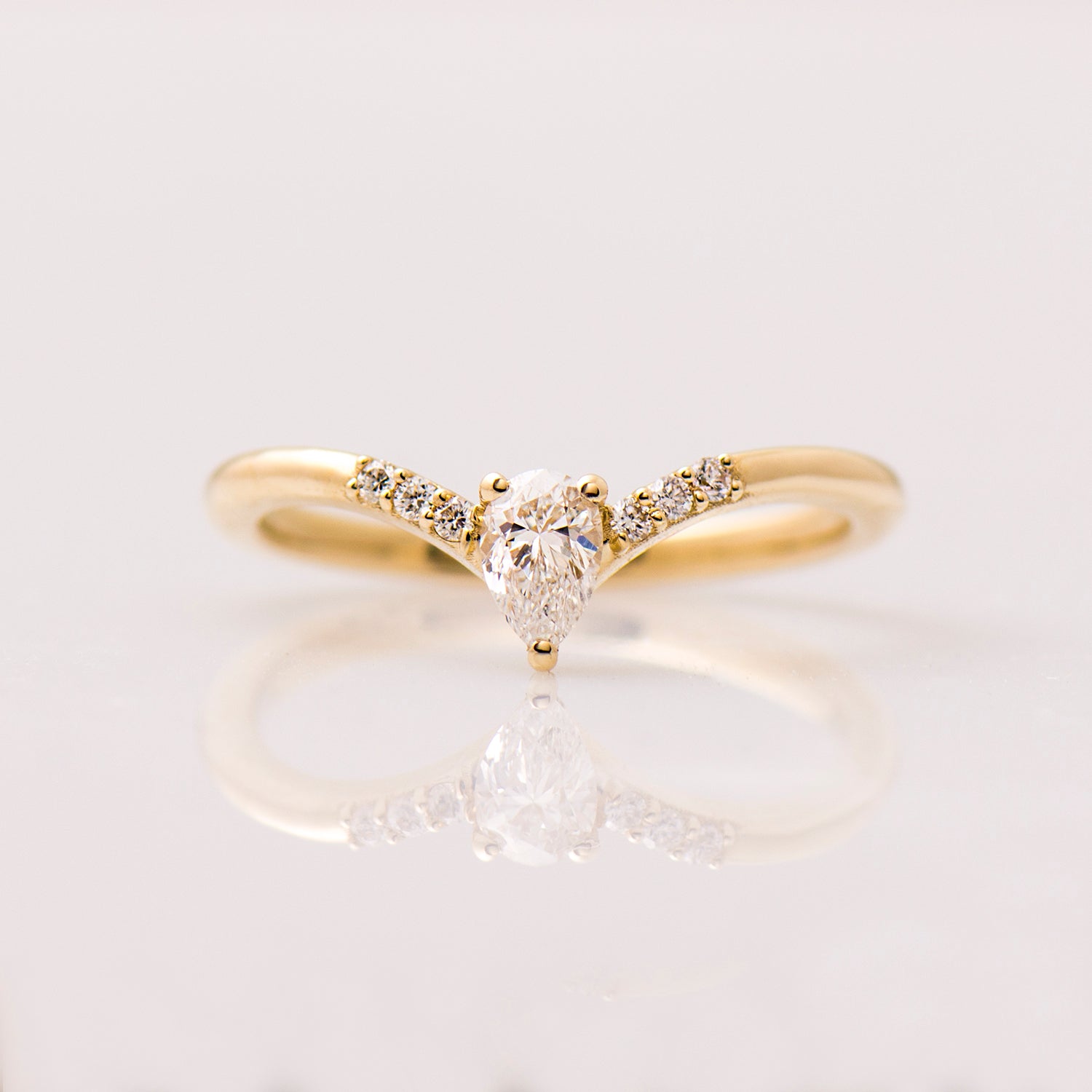 V Shaped Pear cut Engagement Ring