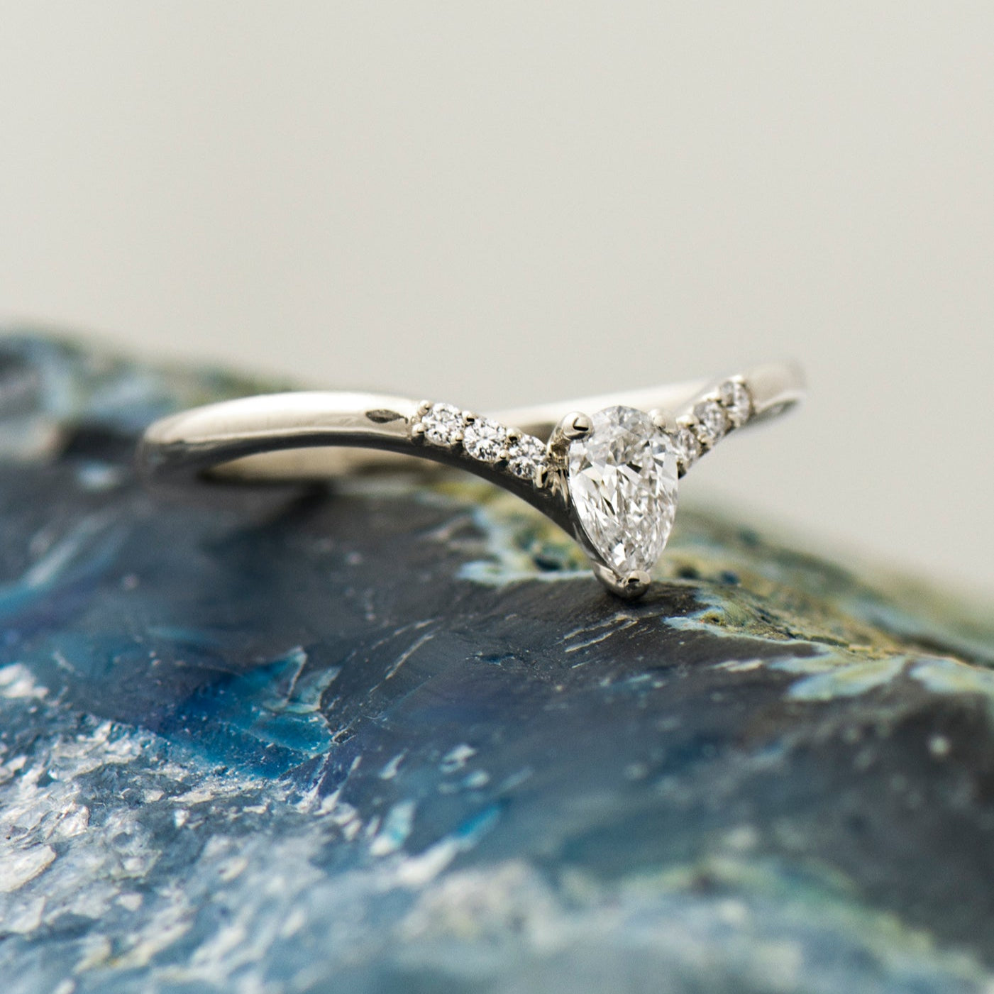 V Shaped Pear cut Engagement Ring