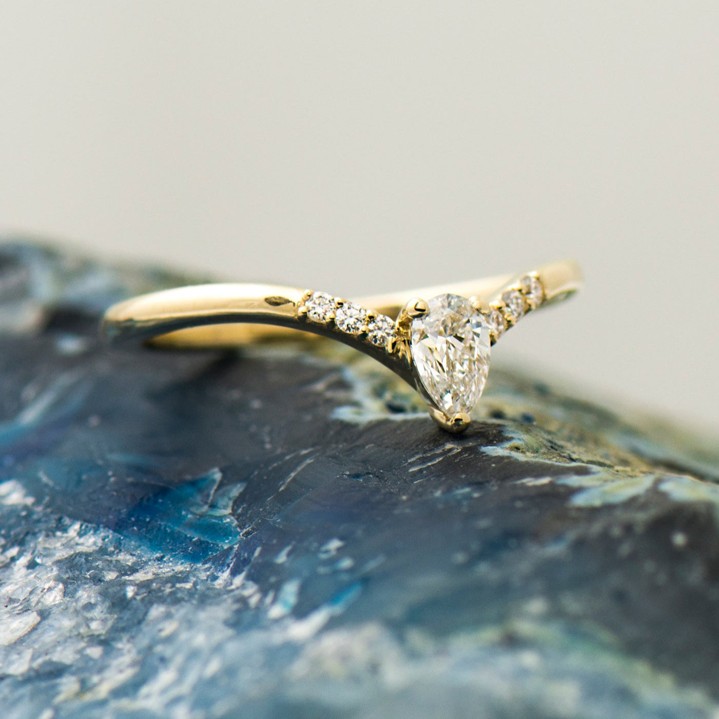 V Shaped Pear cut Engagement Ring