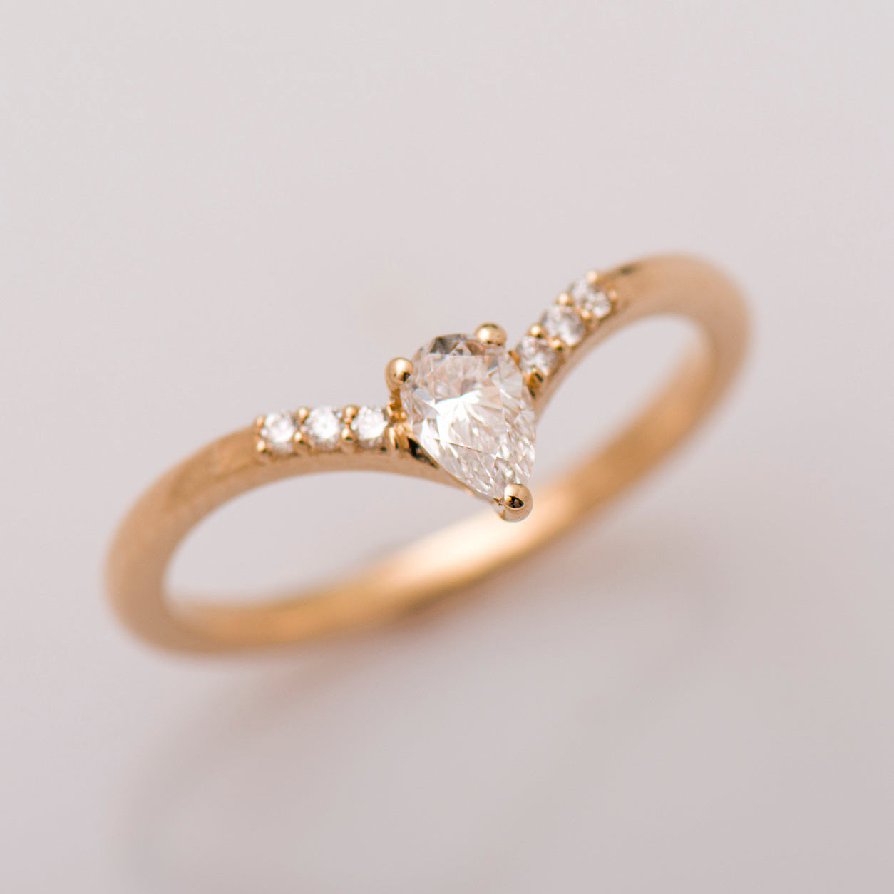 V Shaped Pear cut Engagement Ring