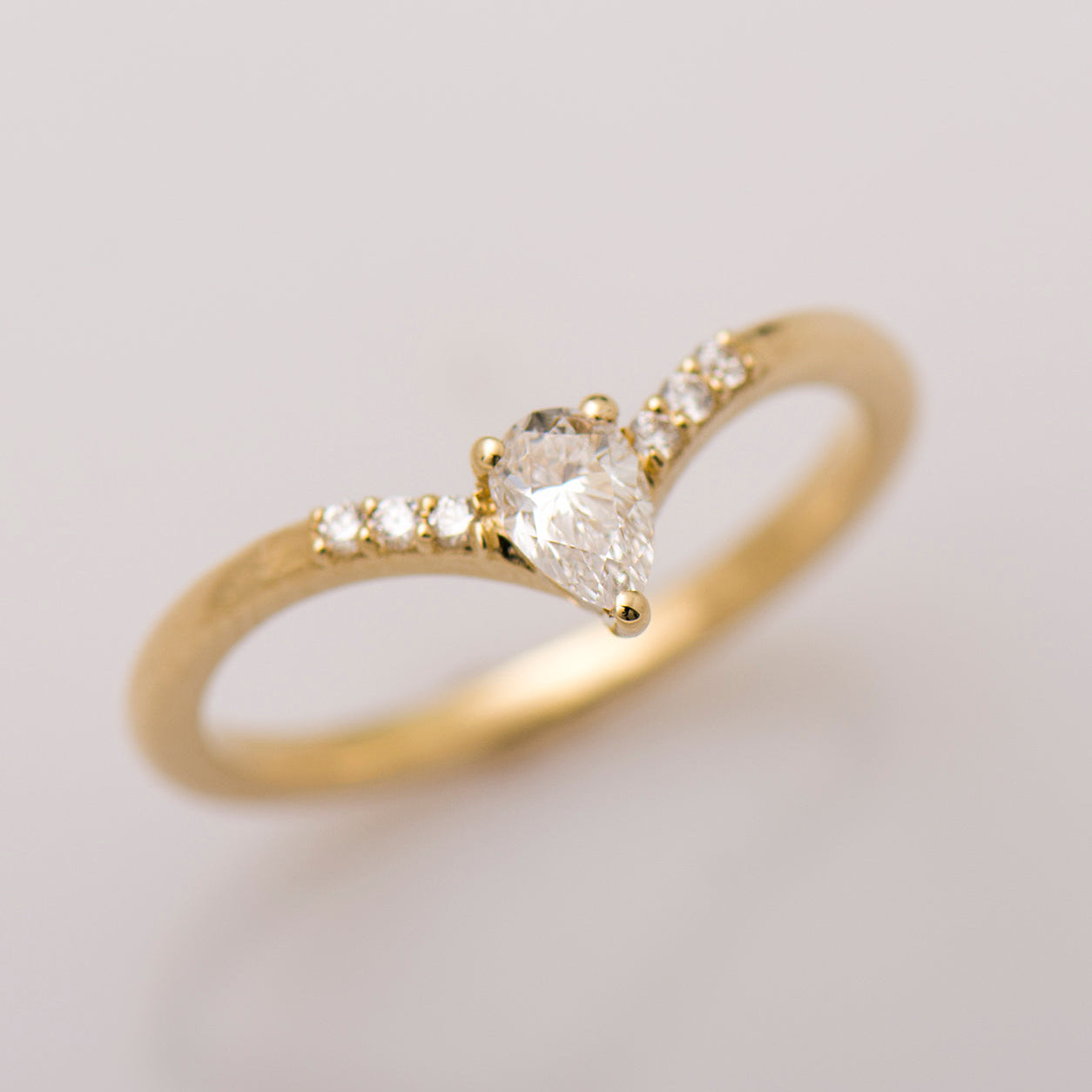 V Shaped Pear cut Engagement Ring