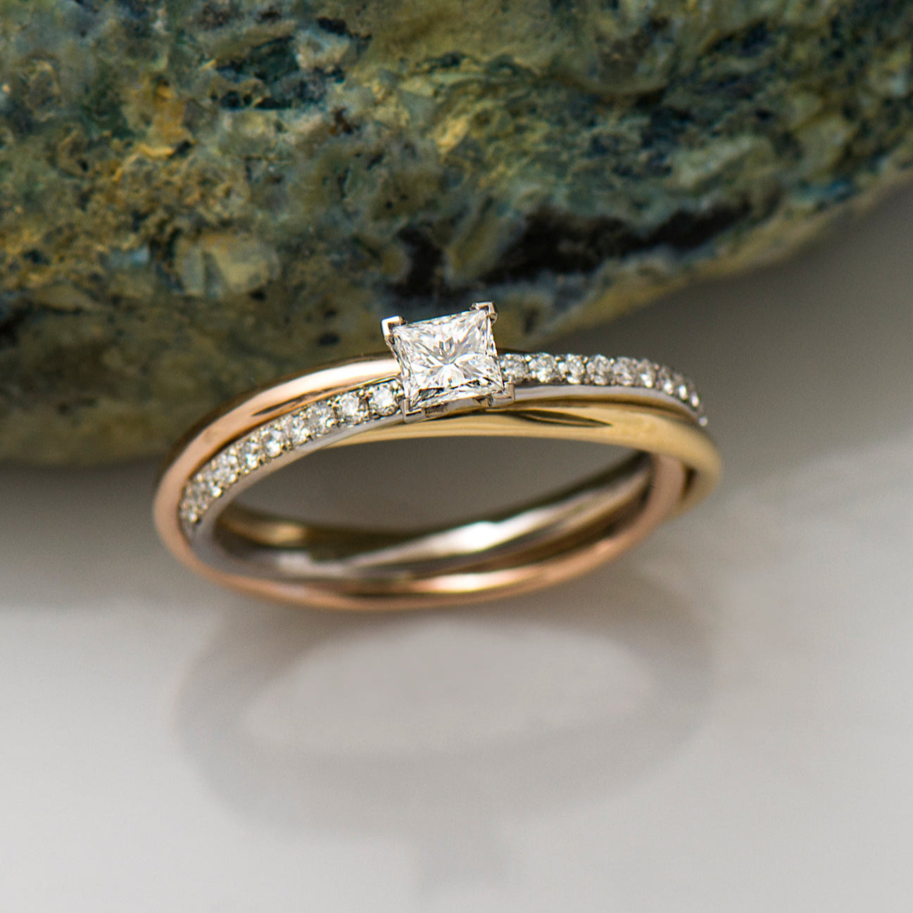 Princess Diamond Three Tone Ring