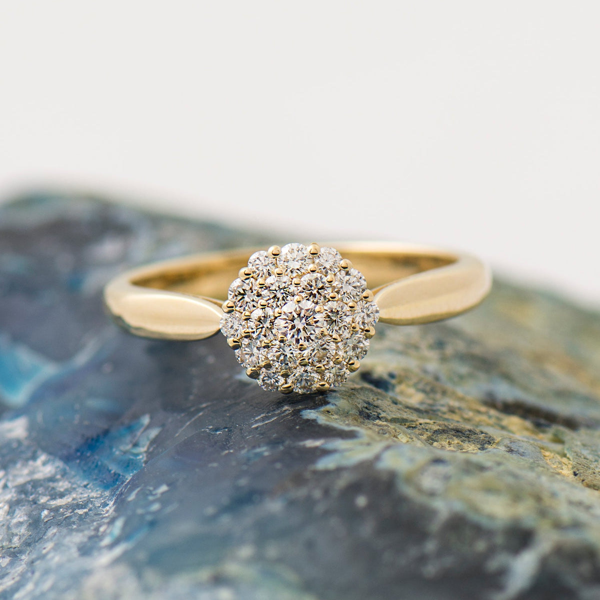 White Bursting Cluster Diamond Ring - 14K Yellow Gold